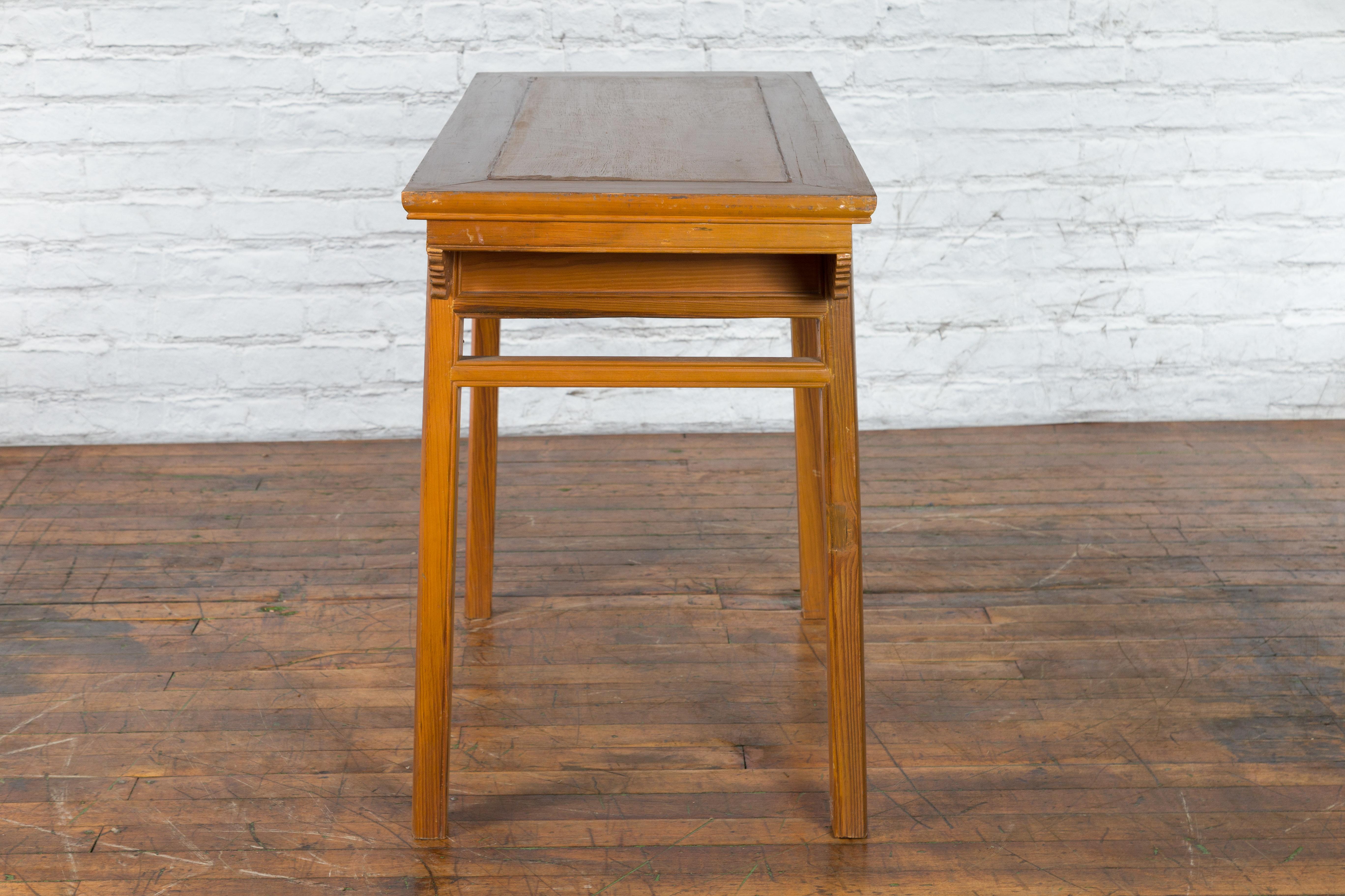 Chinese Qing Dynasty 19th Century Desk with Carved Frieze and Two Drawers For Sale 15