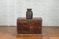 Chinese Qing Dynasty 19th Century Distressed Blanket Chest with Iron Fittings