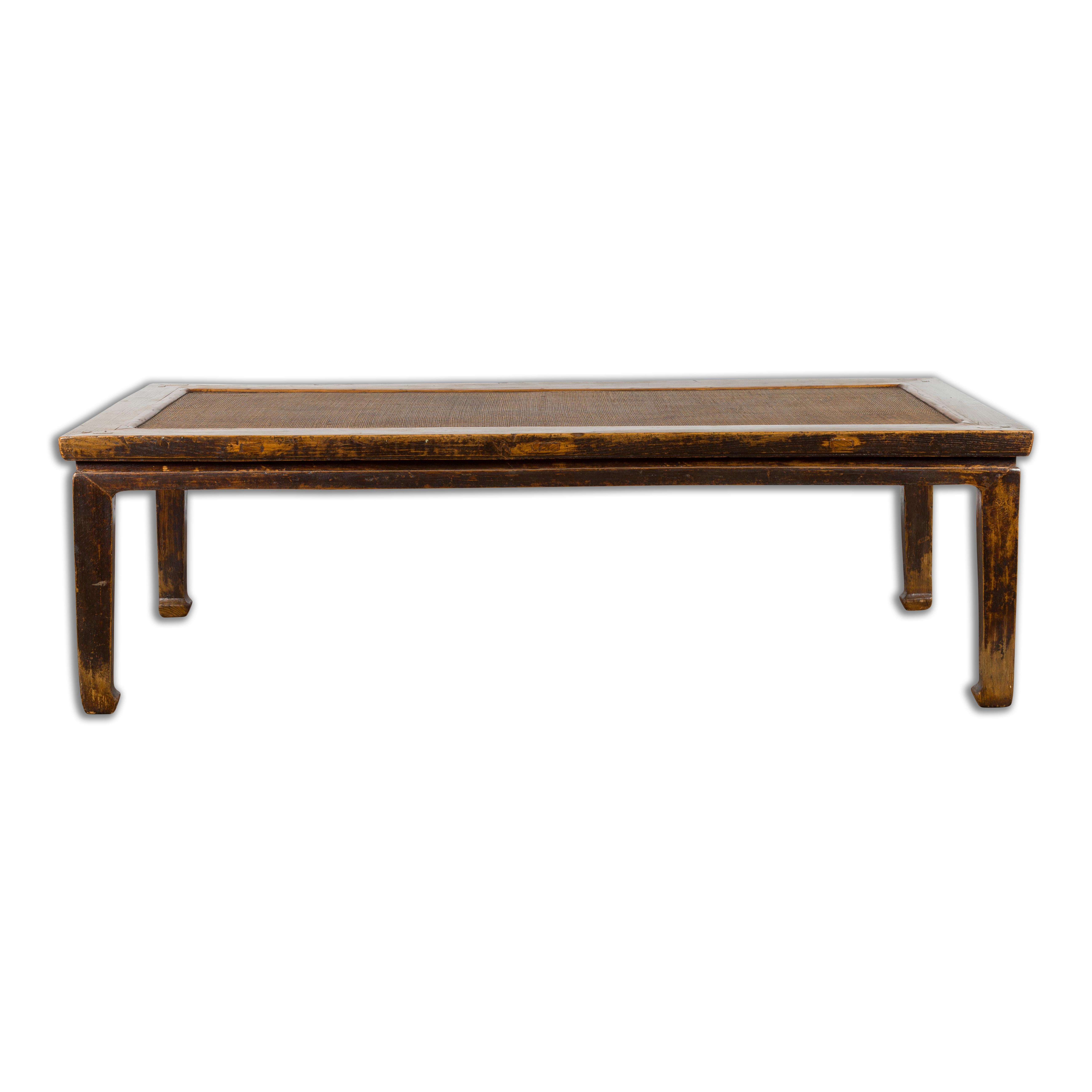 Chinese Qing Dynasty 19th Century Distressed Coffee Table with Woven Rattan Top 11
