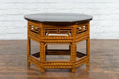 Qing Dynasty 19th Century Elm and Bamboo Coffee Table with Fretwork