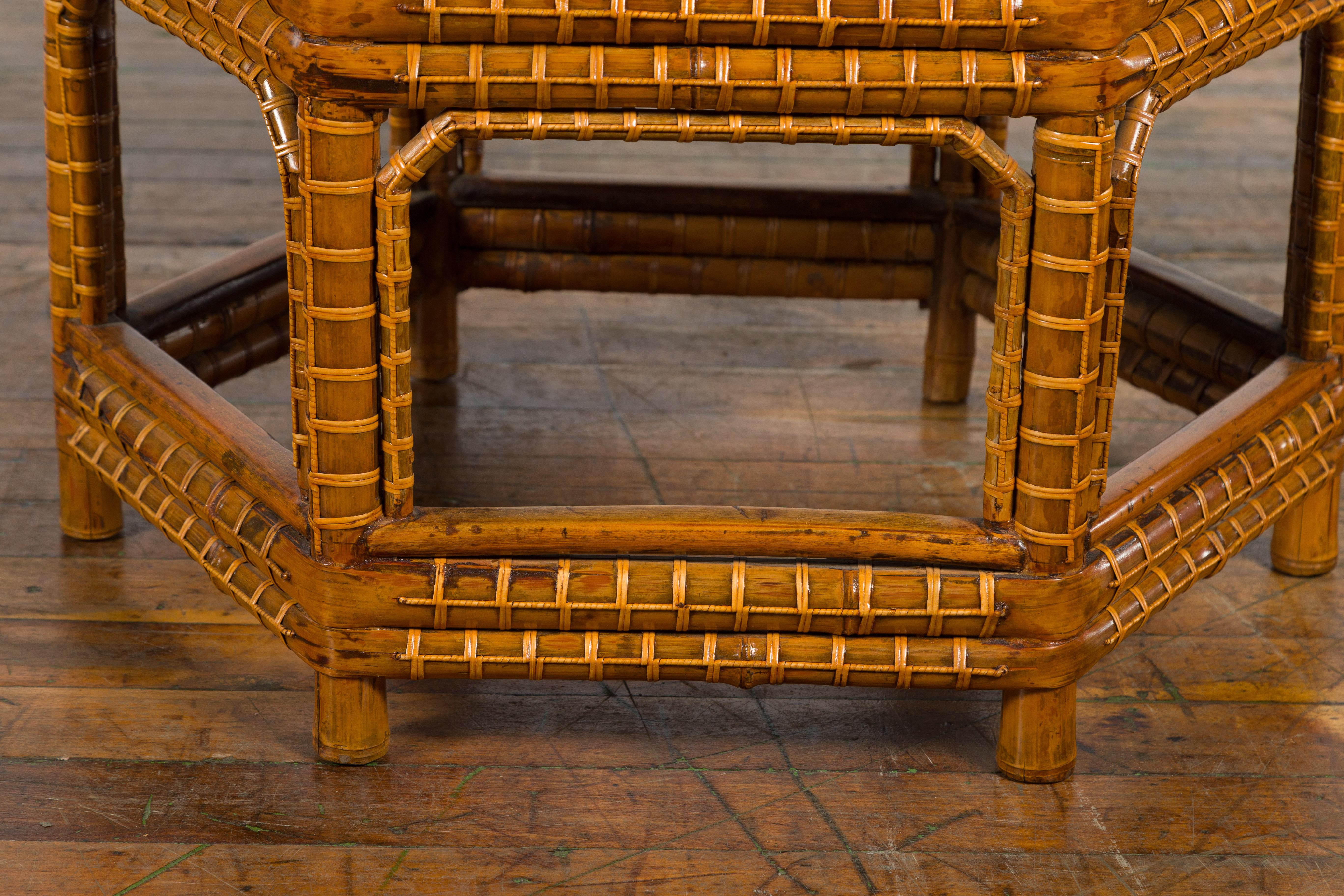 Chinese Qing Dynasty 19th Century Elm and Bamboo Coffee Table with Fretwork For Sale 3