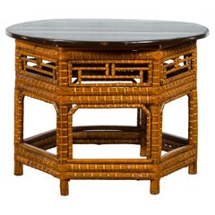 Chinese Qing Dynasty 19th Century Elm and Bamboo Coffee Table with Fretwork