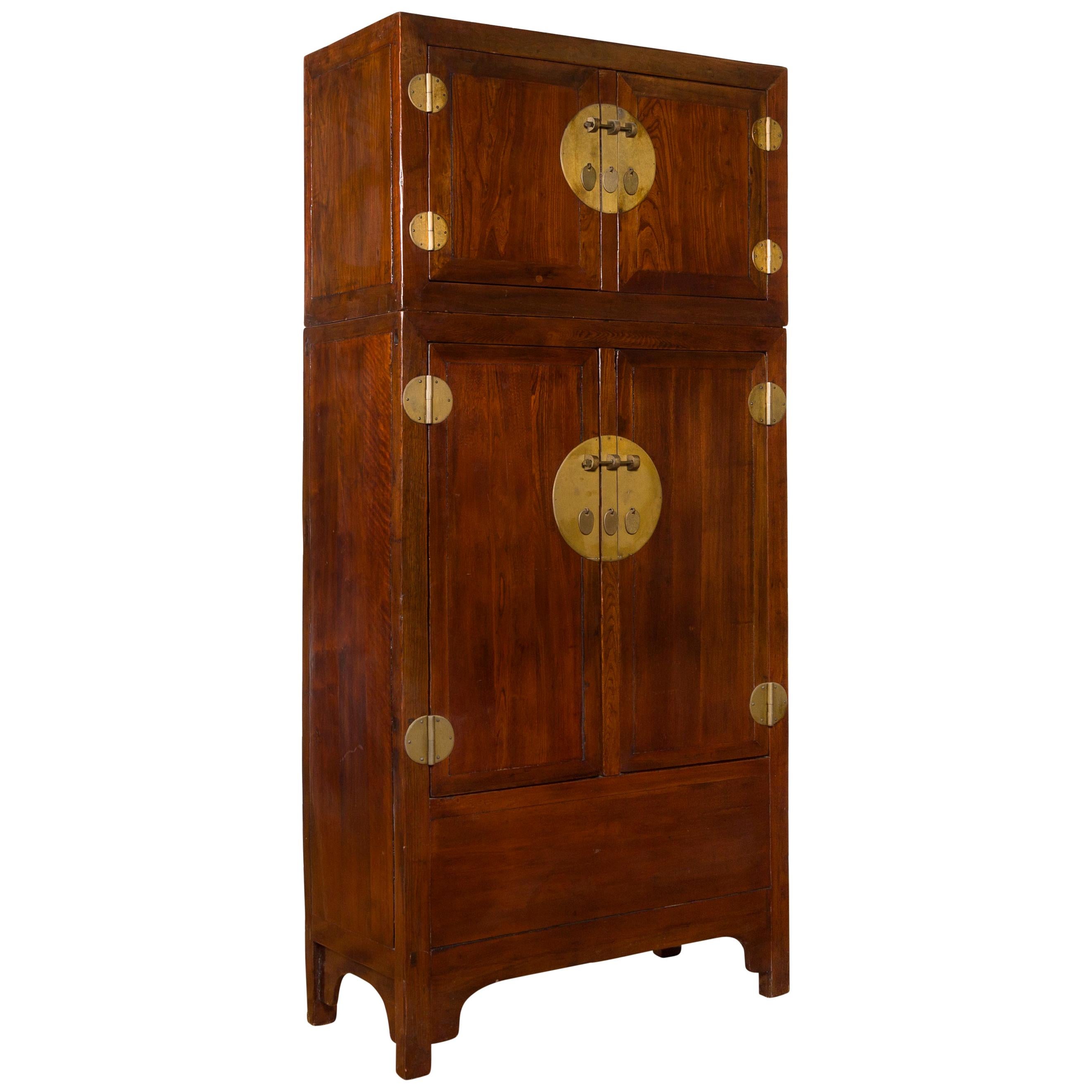 Chinese Qing Dynasty 19th Century Elm and Burl Wood Multiseason Compound Cabinet For Sale