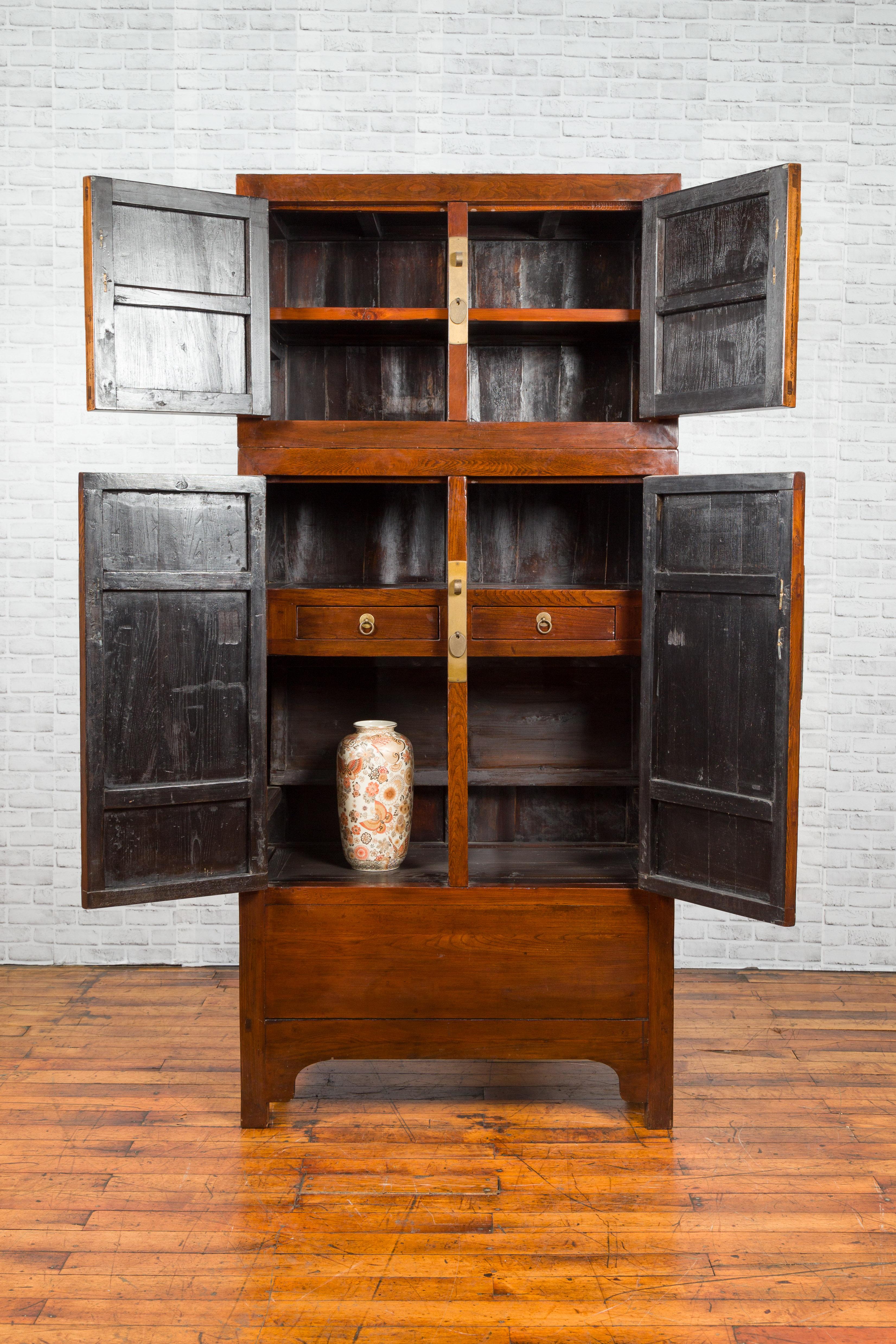 Chinese Qing Dynasty 19th Century Elm and Burl Wood Multiseason Compound Cabinet For Sale 7