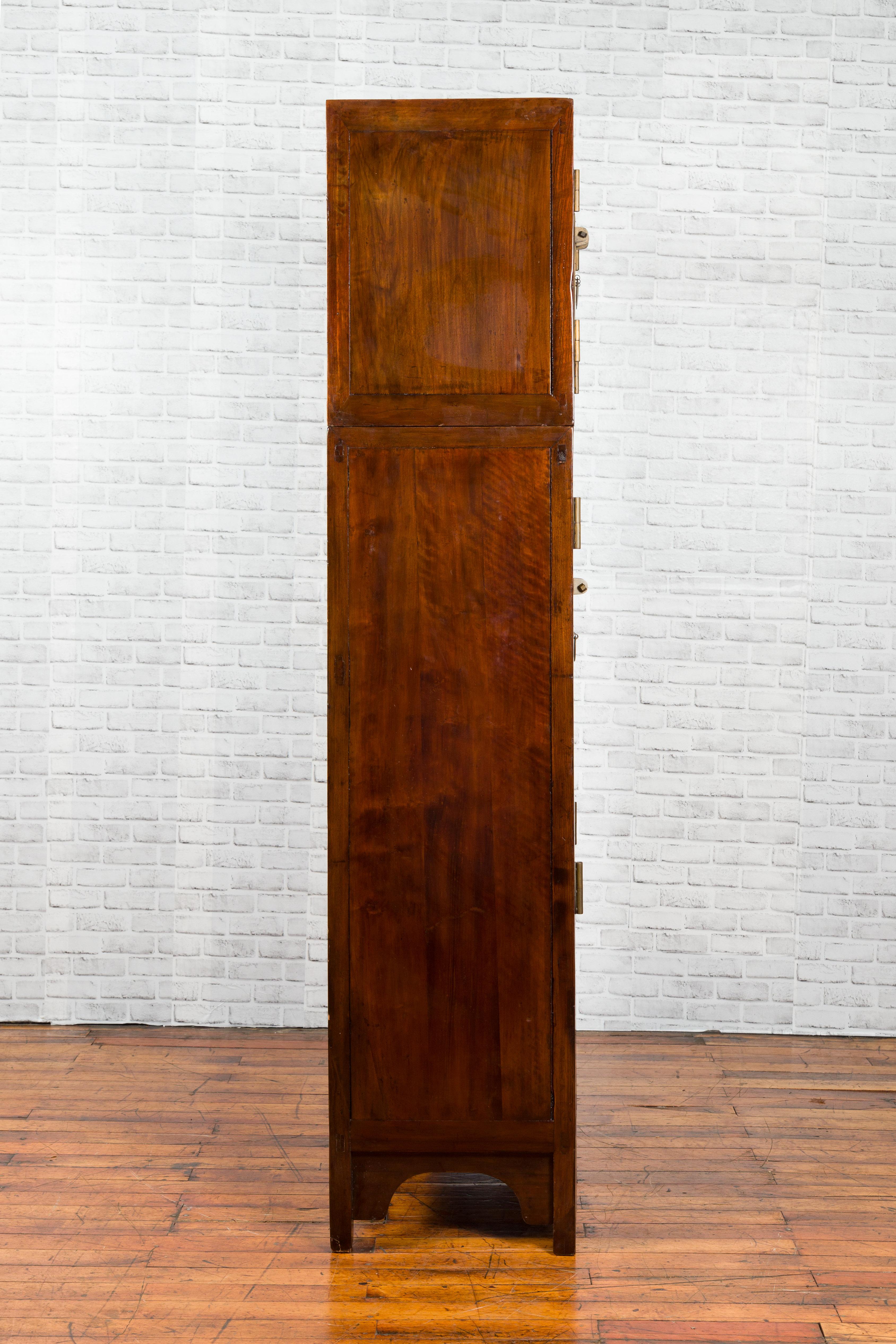 Chinese Qing Dynasty 19th Century Elm and Burl Wood Multiseason Compound Cabinet For Sale 8