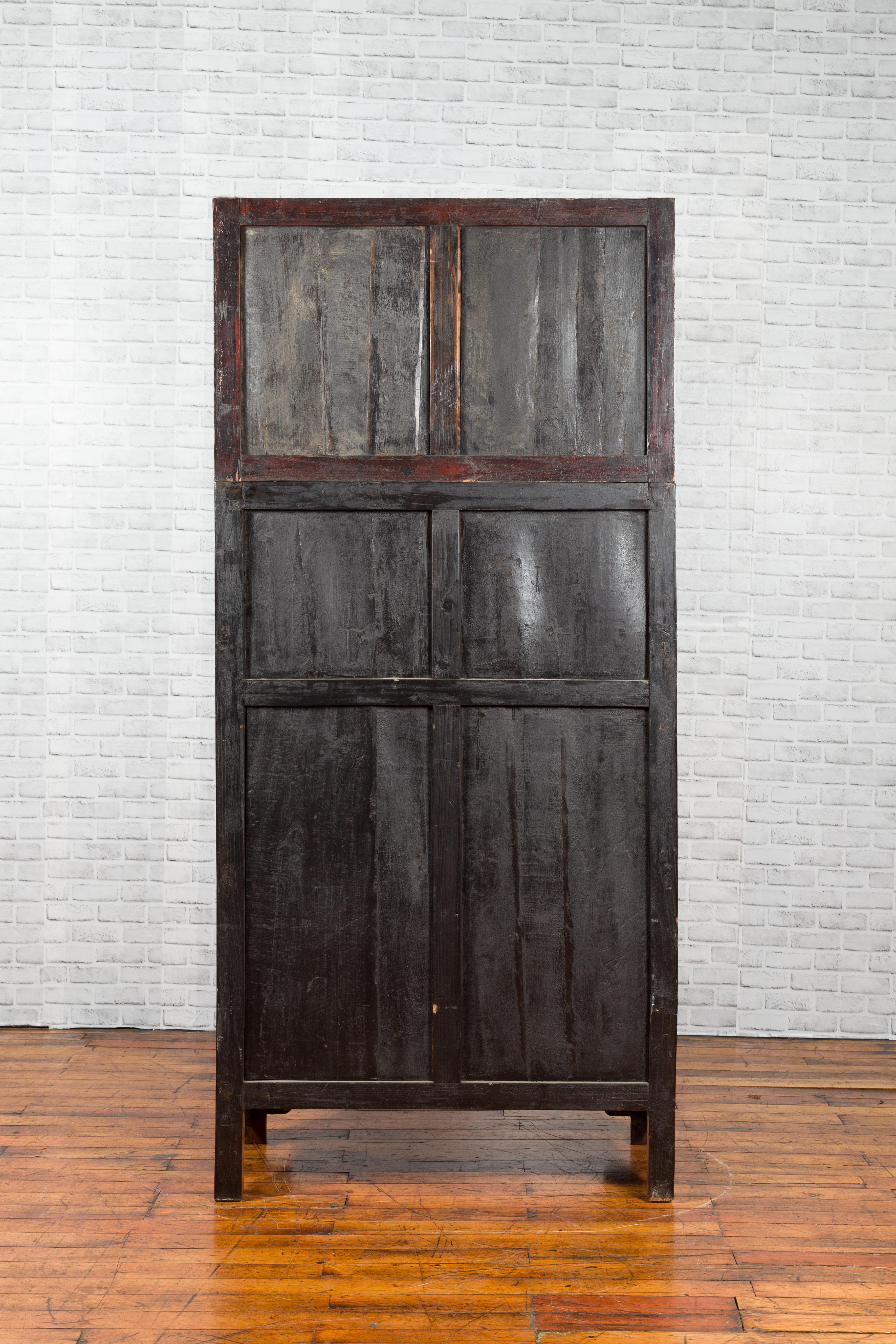 Chinese Qing Dynasty 19th Century Elm and Burl Wood Multiseason Compound Cabinet For Sale 9
