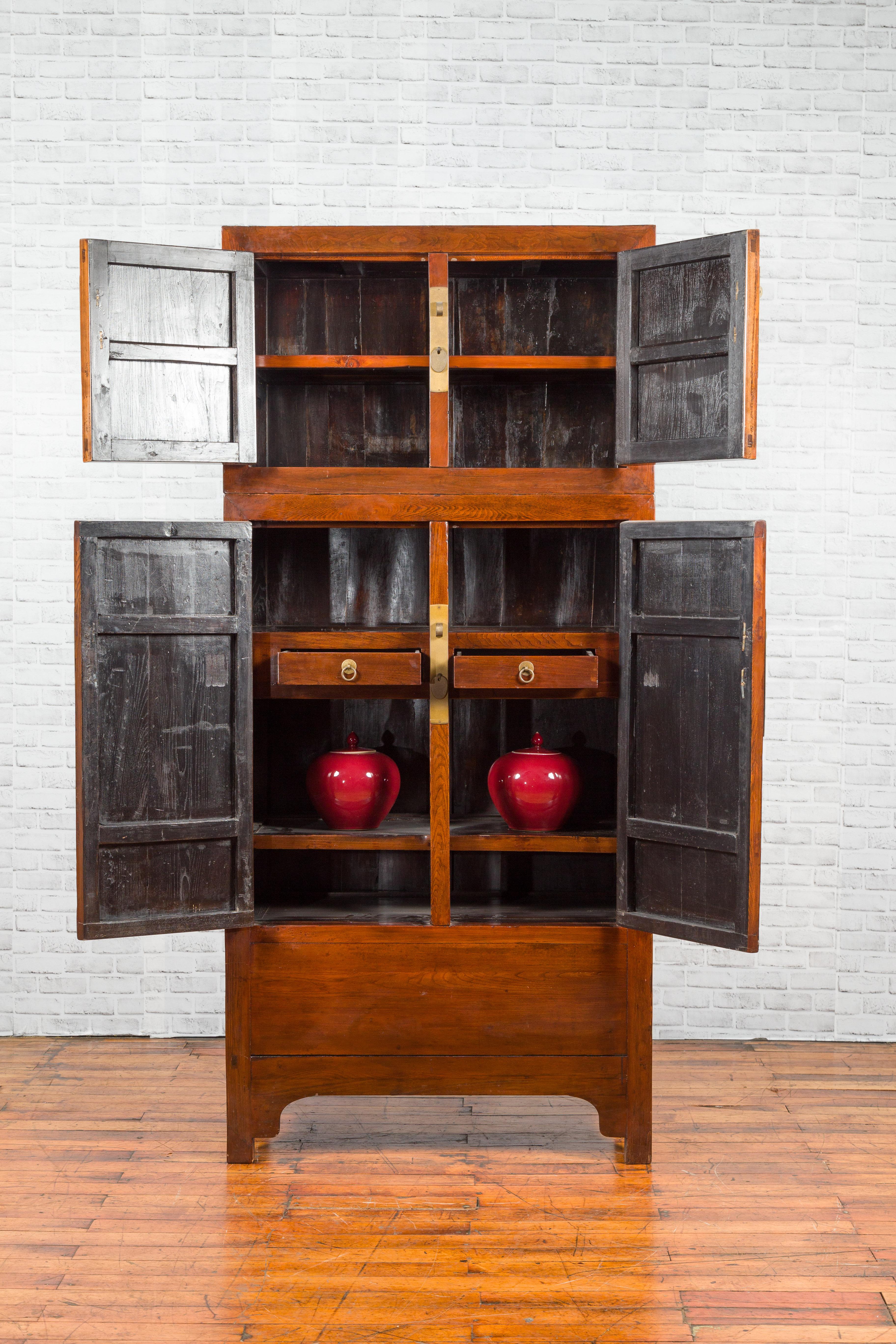 Chinese Qing Dynasty 19th Century Elm and Burl Wood Multiseason Compound Cabinet For Sale 5