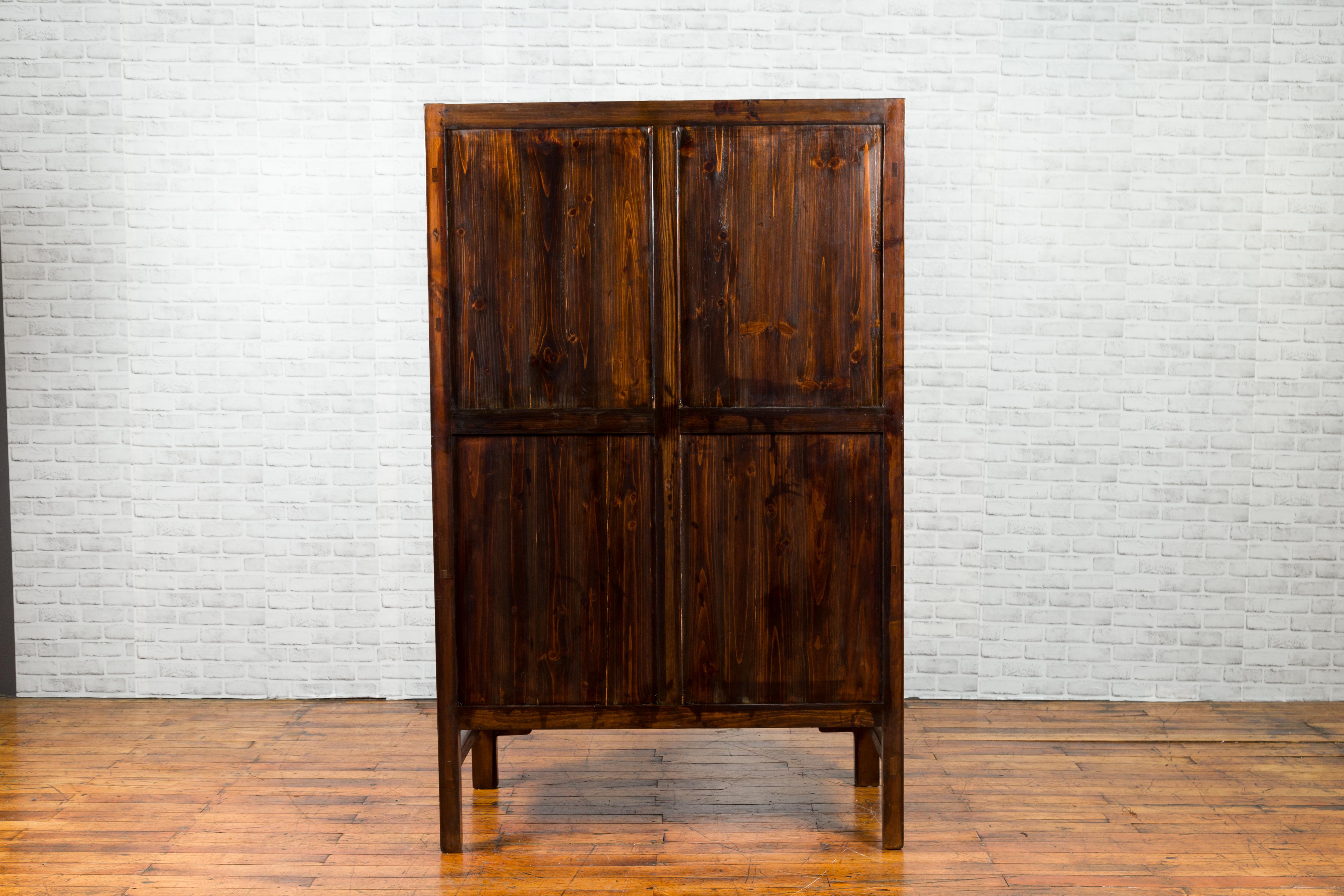 Chinese 1920s-1930s Elm and Burl Cabinet with Doors, Drawers and Brass Hardware For Sale 9