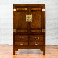 Hebei Two-Toned Elm Cabinet with Burlwood Panels and Brass Hardware, circa 1920