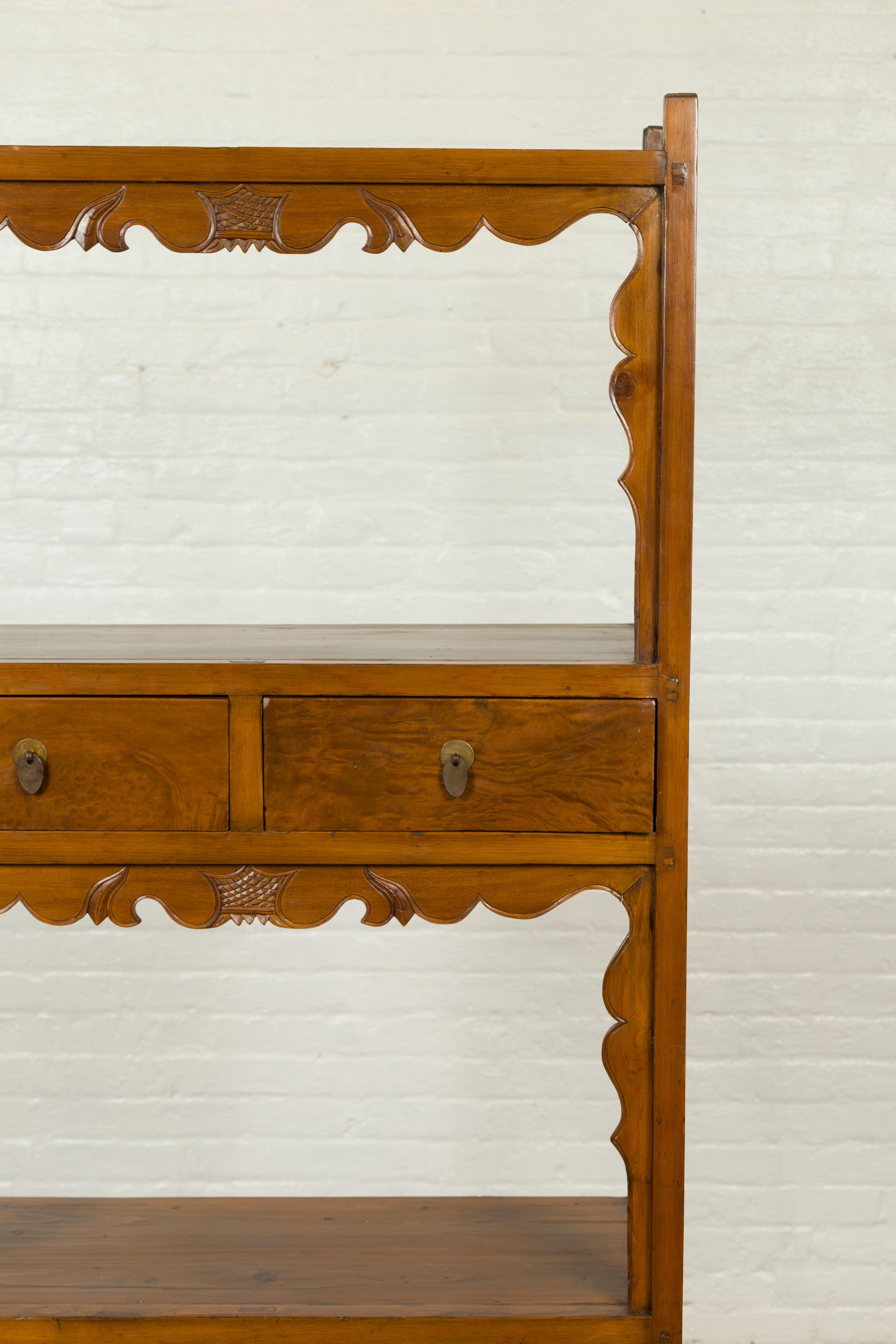 Chinese Qing Dynasty 19th Century Elm Bookcase with Open Shelves and Drawers In Good Condition For Sale In Yonkers, NY