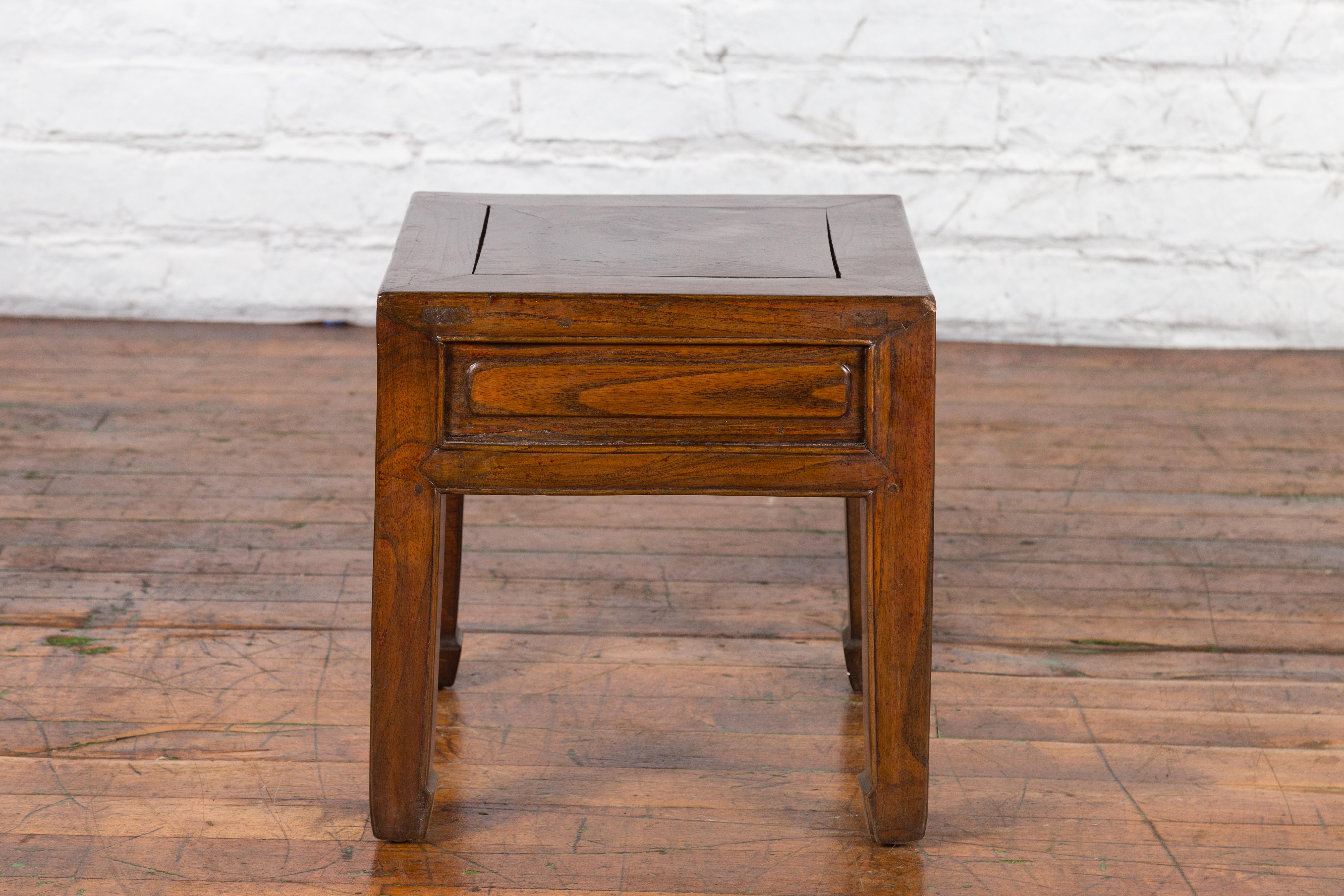Chinese Qing Dynasty 19th Century Elm Side Table with Single Drawer For Sale 6