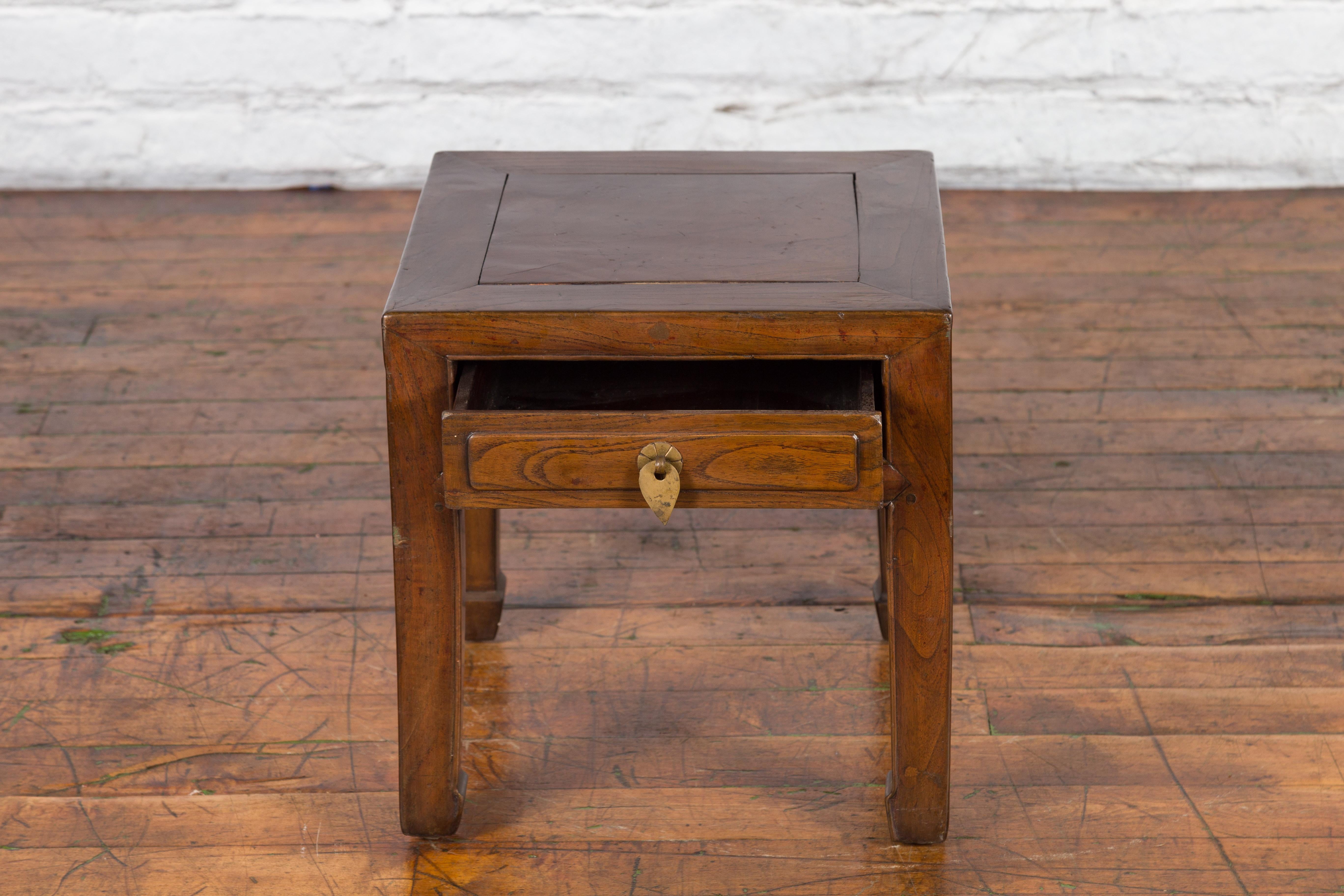 Chinese Qing Dynasty 19th Century Elm Side Table with Single Drawer For Sale 2