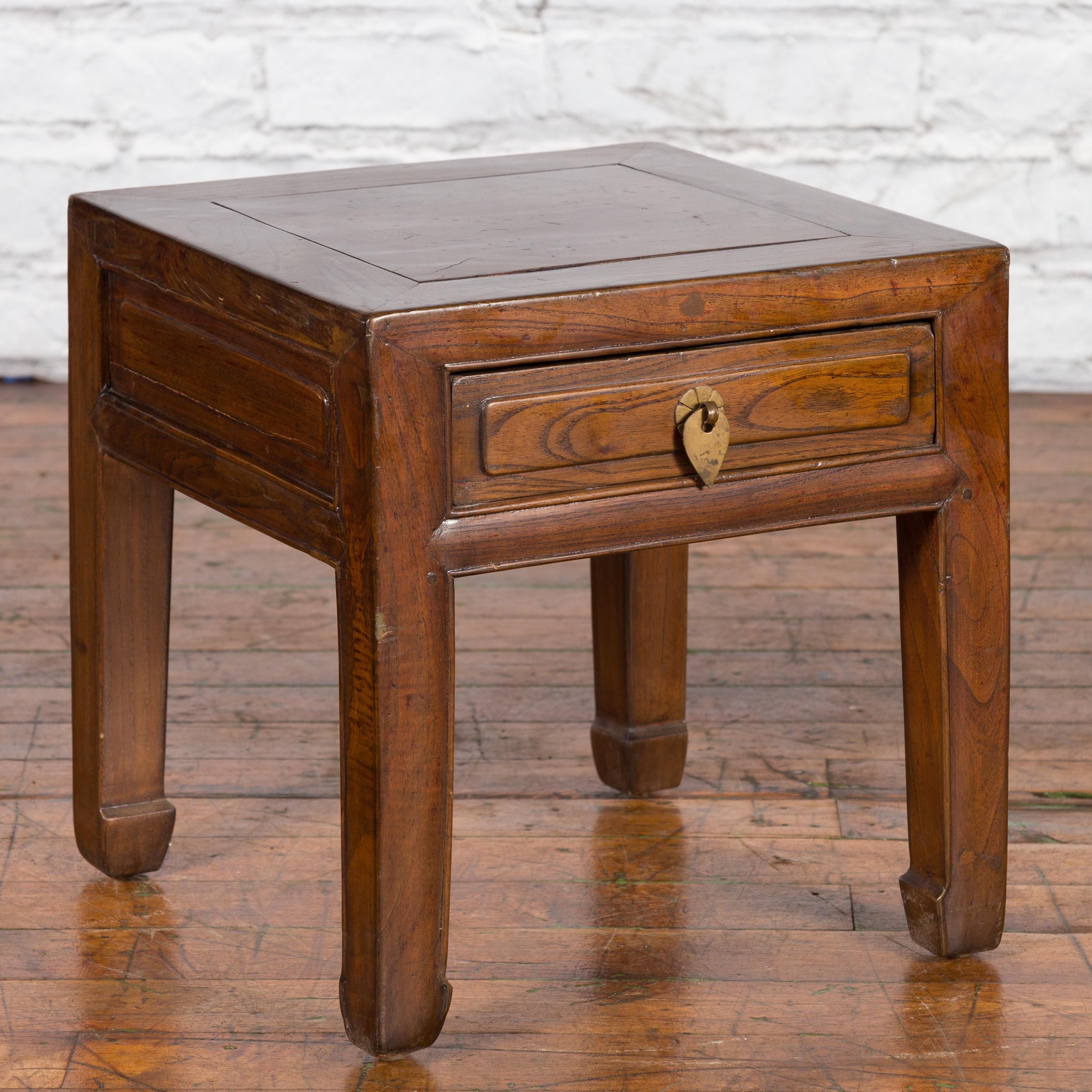 Chinese Qing Dynasty 19th Century Elm Side Table with Single Drawer For Sale 3