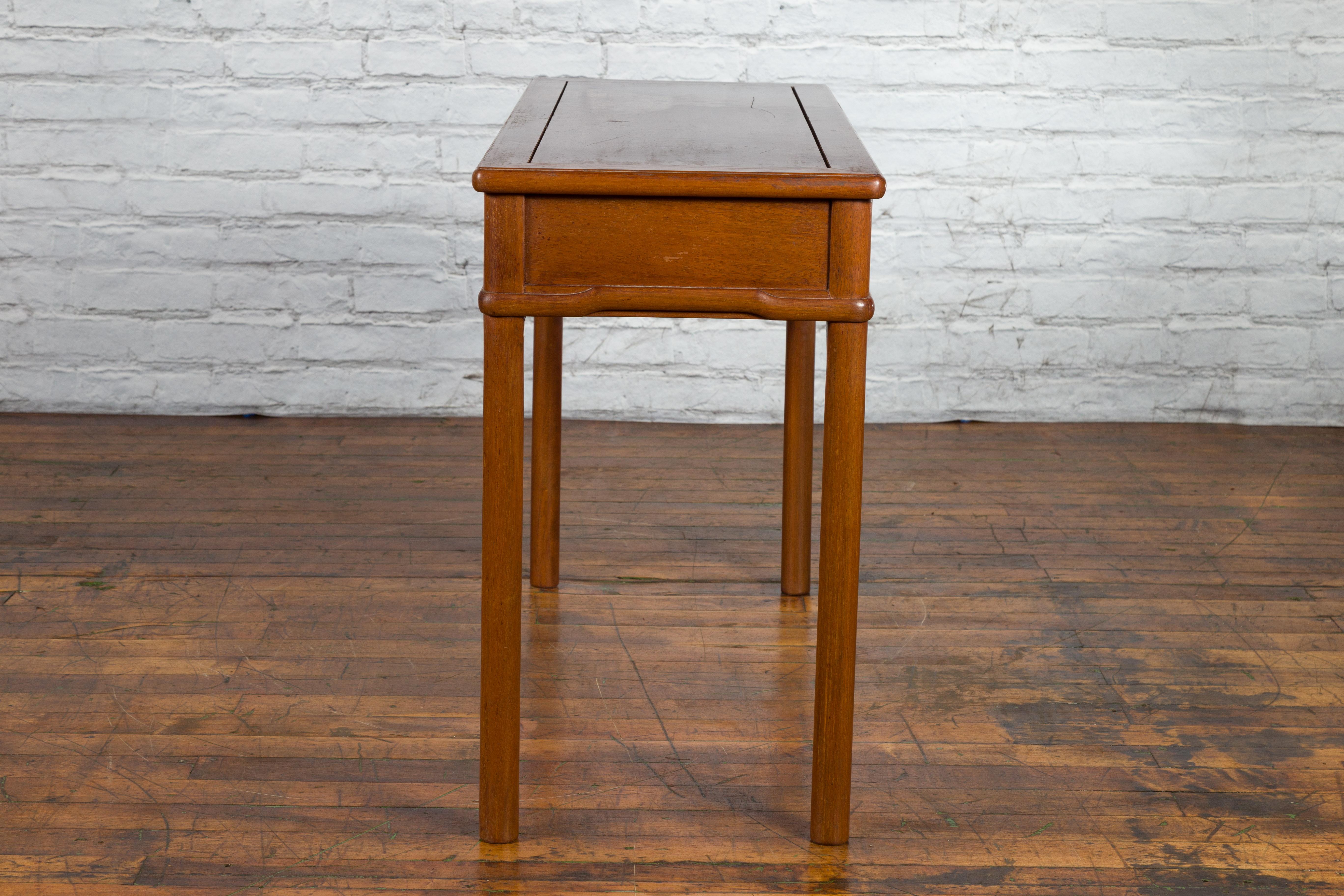 Chinese Qing Dynasty 19th Century Elm Three Drawer Desk with Cylindrical Legs 9