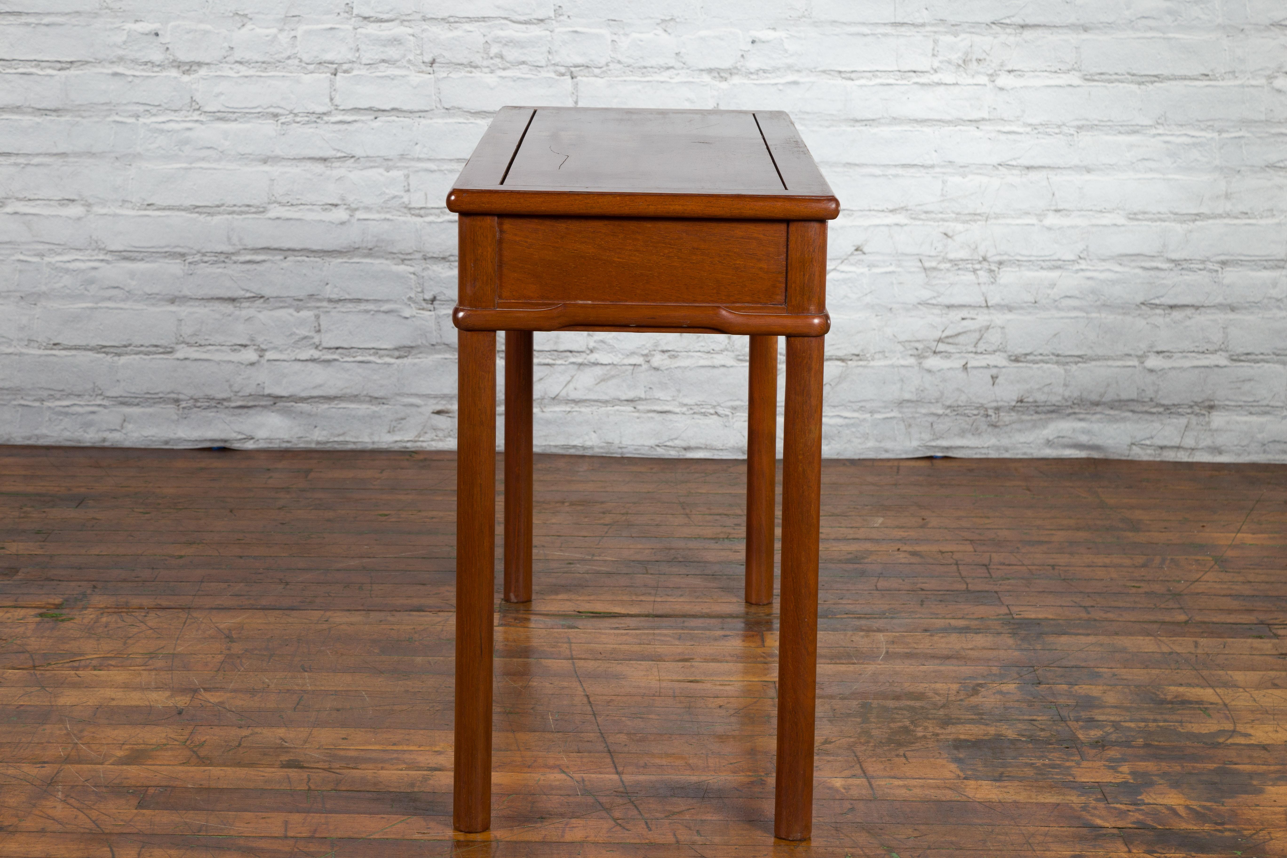 Chinese Qing Dynasty 19th Century Elm Three Drawer Desk with Cylindrical Legs 11
