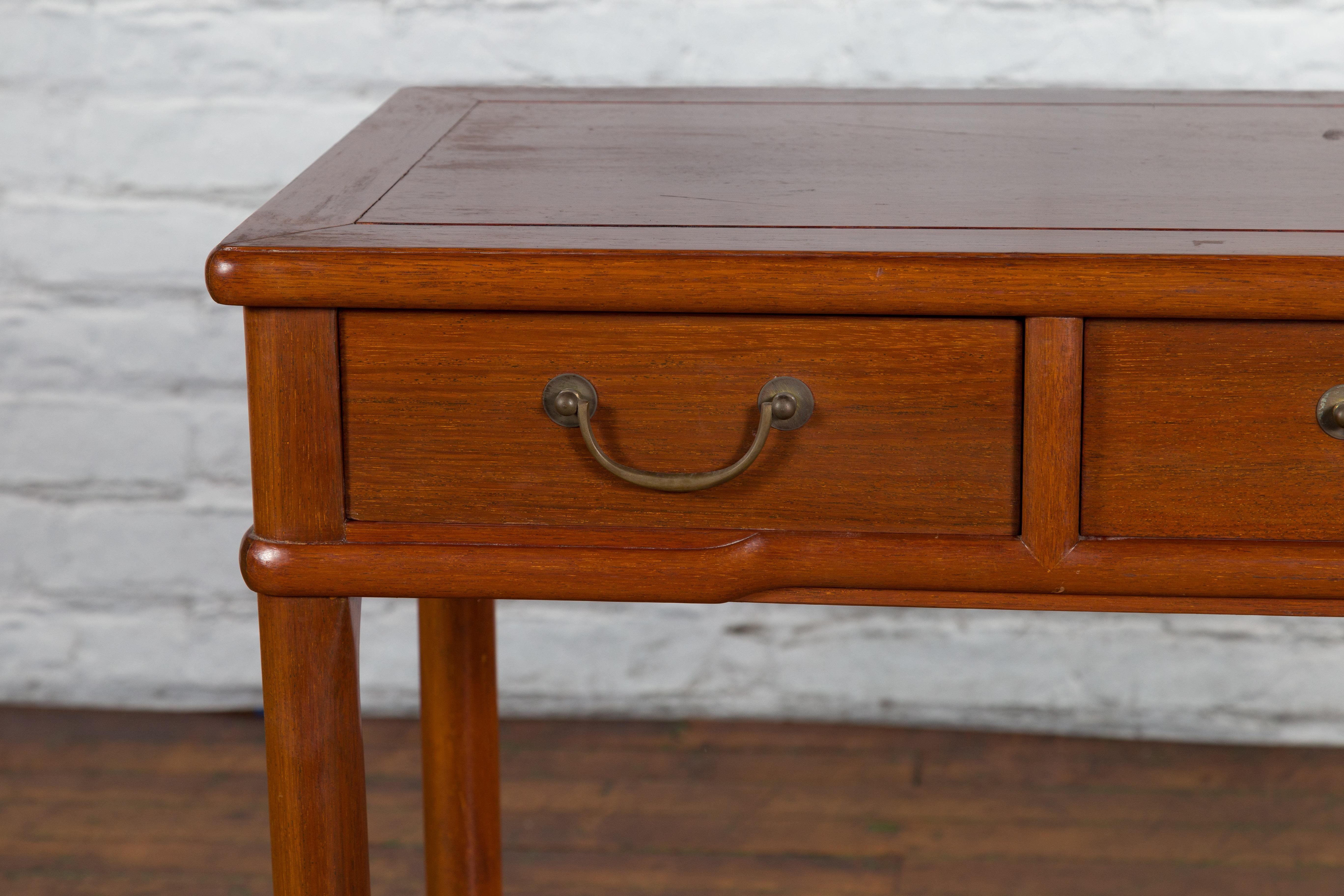 Chinese Qing Dynasty 19th Century Elm Three Drawer Desk with Cylindrical Legs 2
