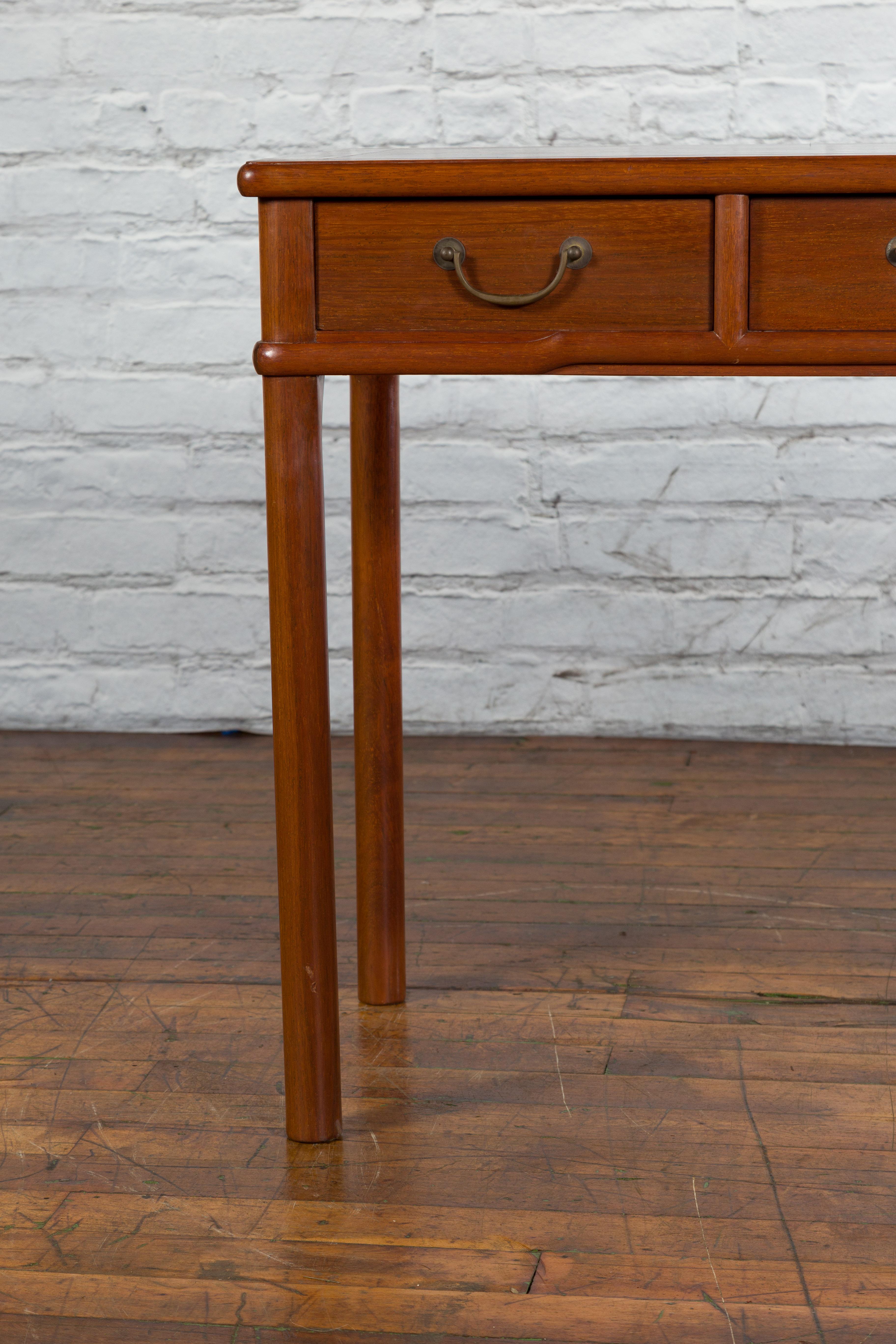 Chinese Qing Dynasty 19th Century Elm Three Drawer Desk with Cylindrical Legs 5