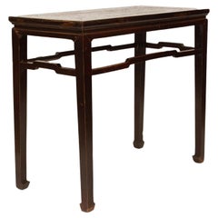 Chinese Qing Dynasty 19th Century Elm Wine Table with Humpback Stretchers