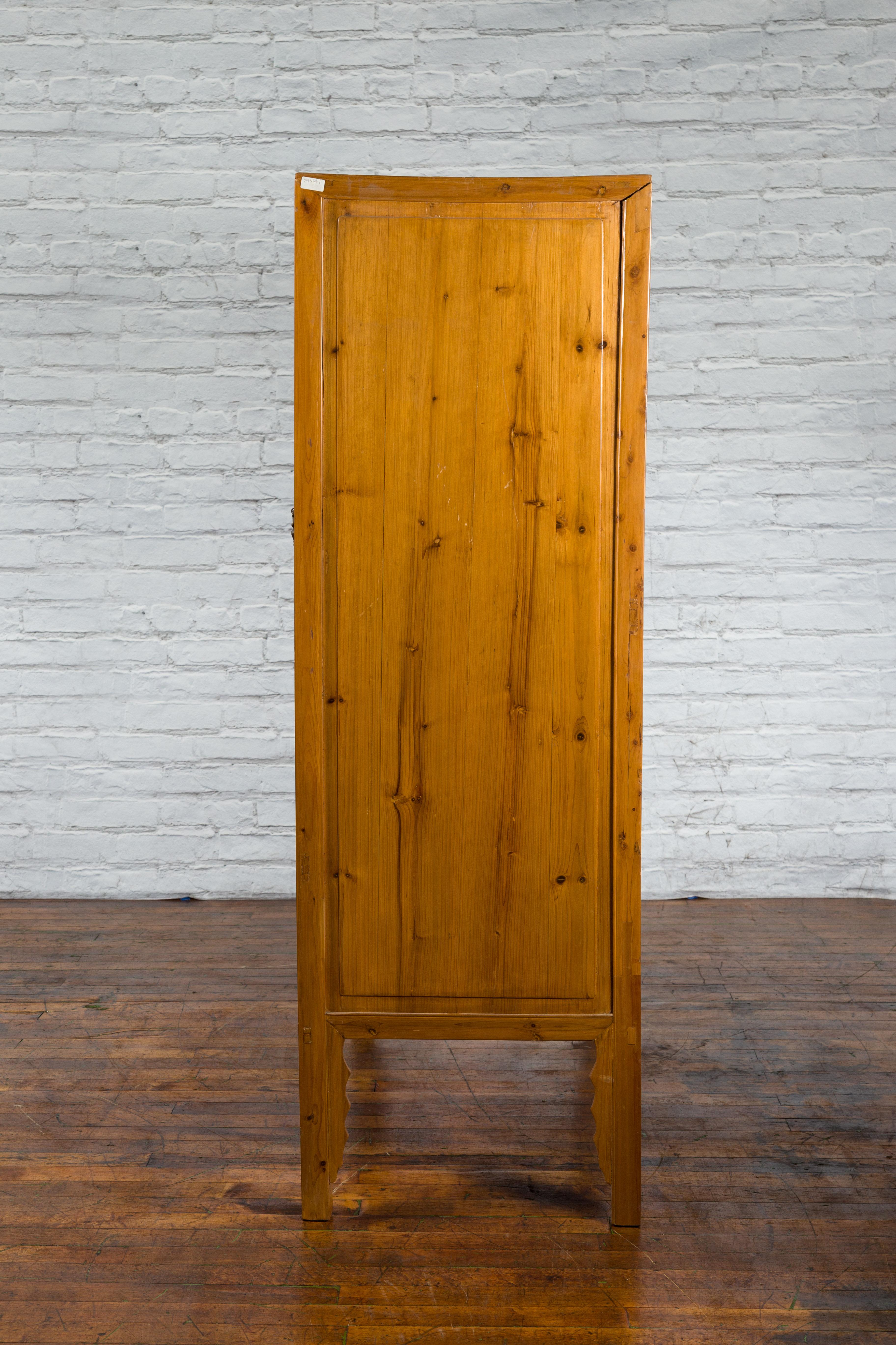 Large Chinese Elmwood Four-Door Armoire with Low-Relief Carved Foliage For Sale 12