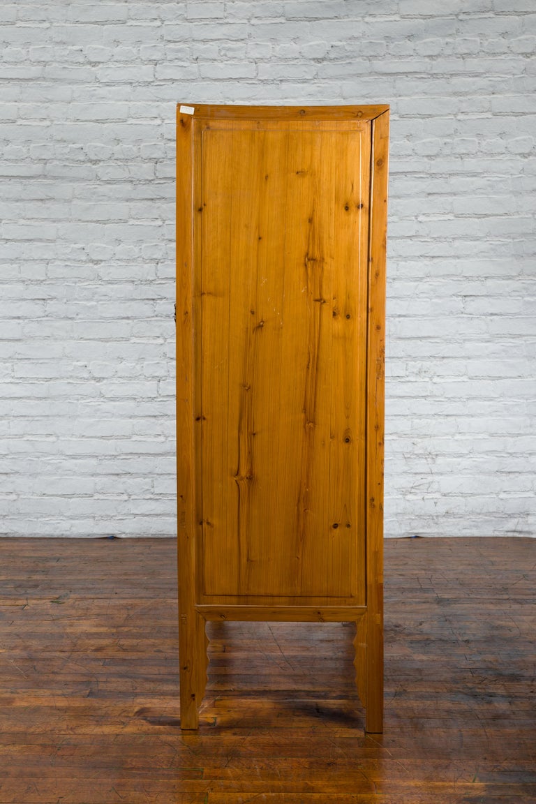 Chinese Qing Dynasty 19th Century Elmwood Armoire with Low-Relief Carved Foliage For Sale 14