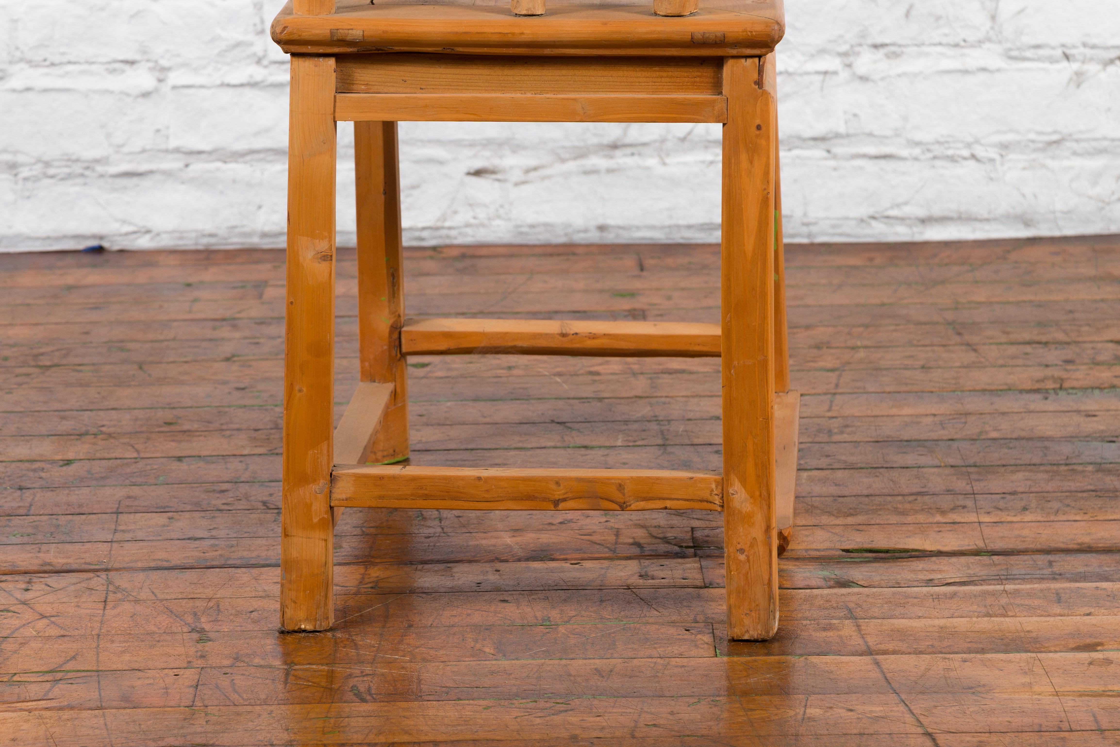 Chinese Qing Dynasty 19th Century Elmwood Chair with Character Carved Medallion For Sale 2