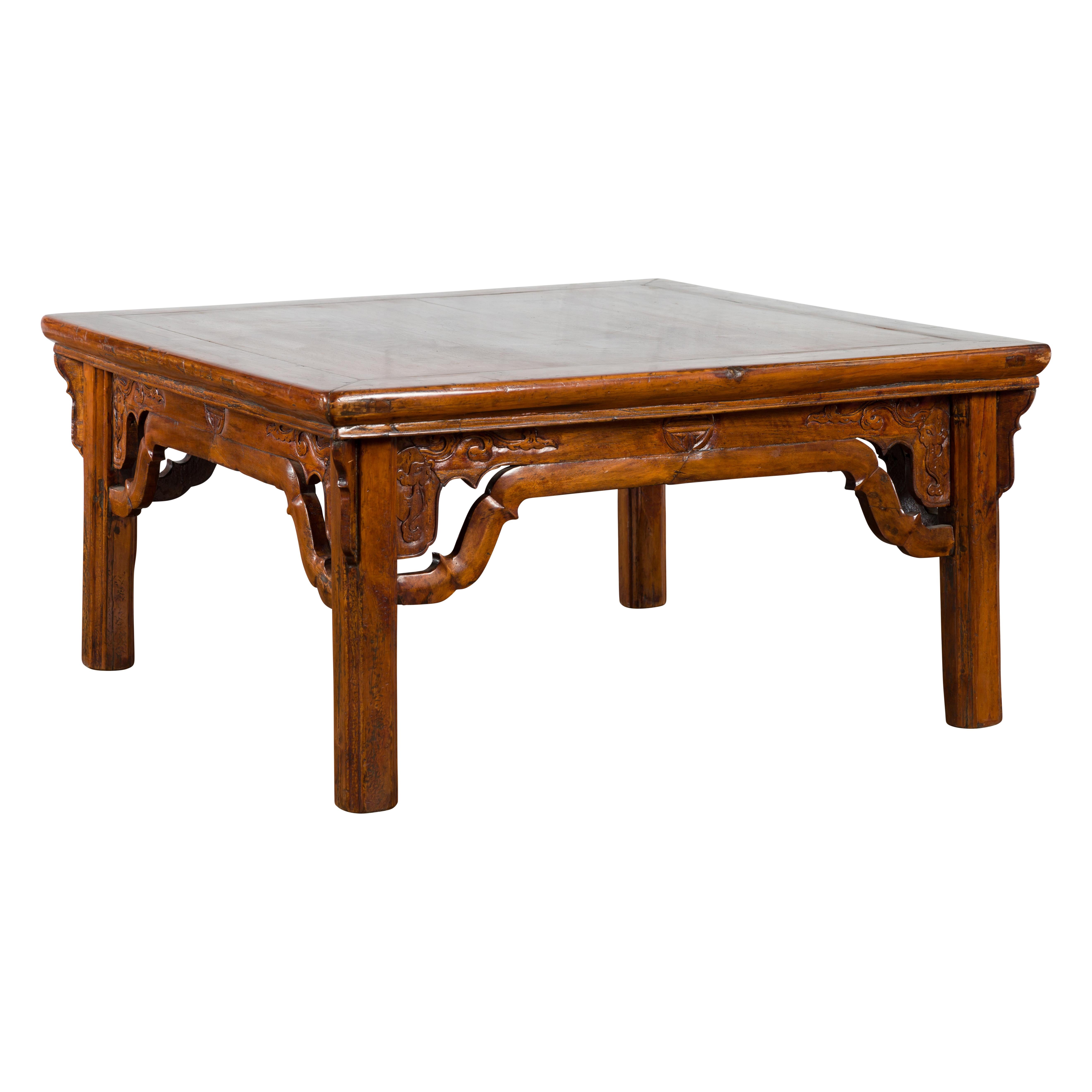 Chinese Qing Dynasty 19th Century Elmwood Coffee Table with Carved Apron For Sale 7