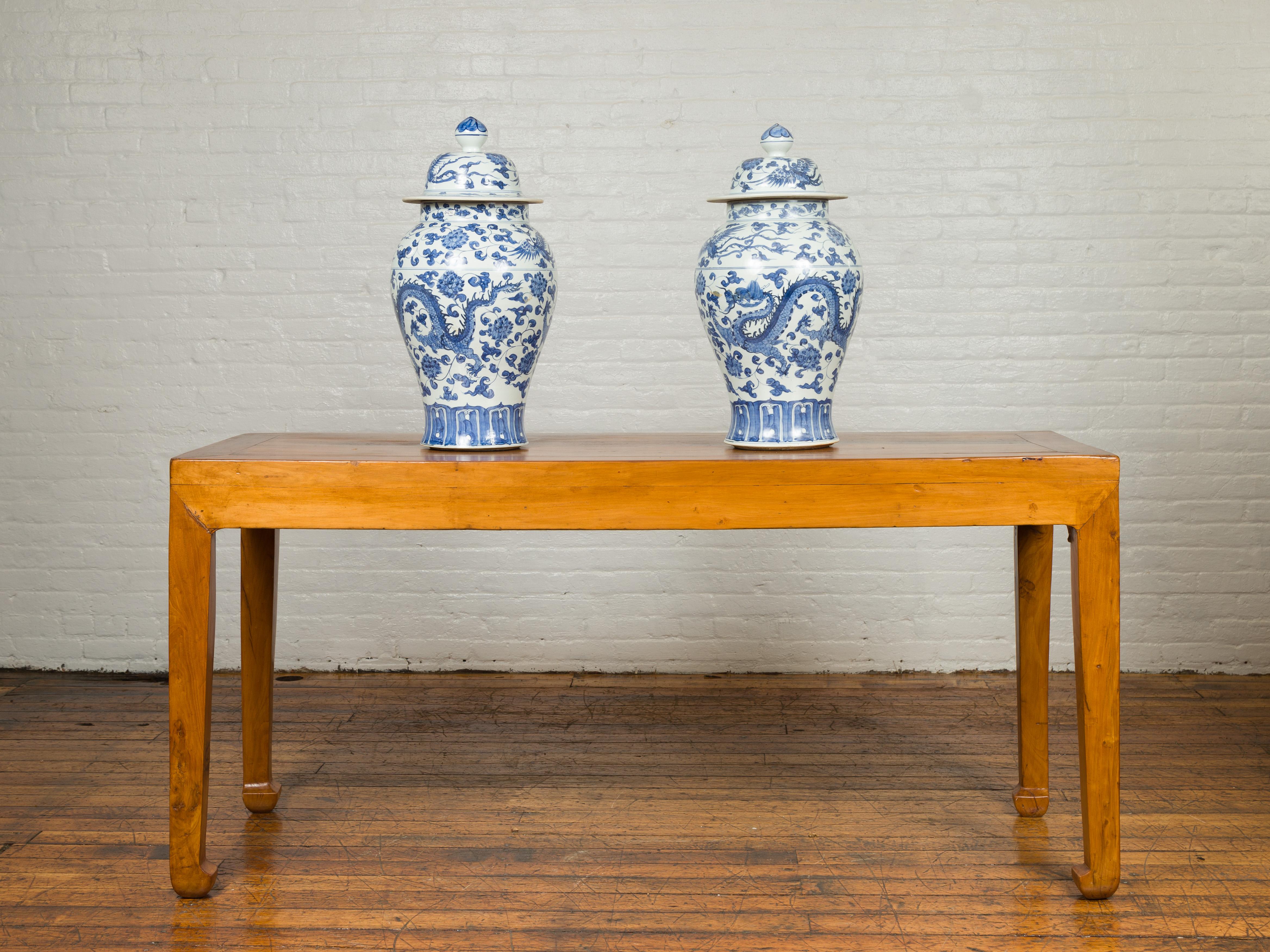 Chinese Qing Dynasty 19th Century Elmwood Console Table with Horsehoof Legs In Good Condition In Yonkers, NY