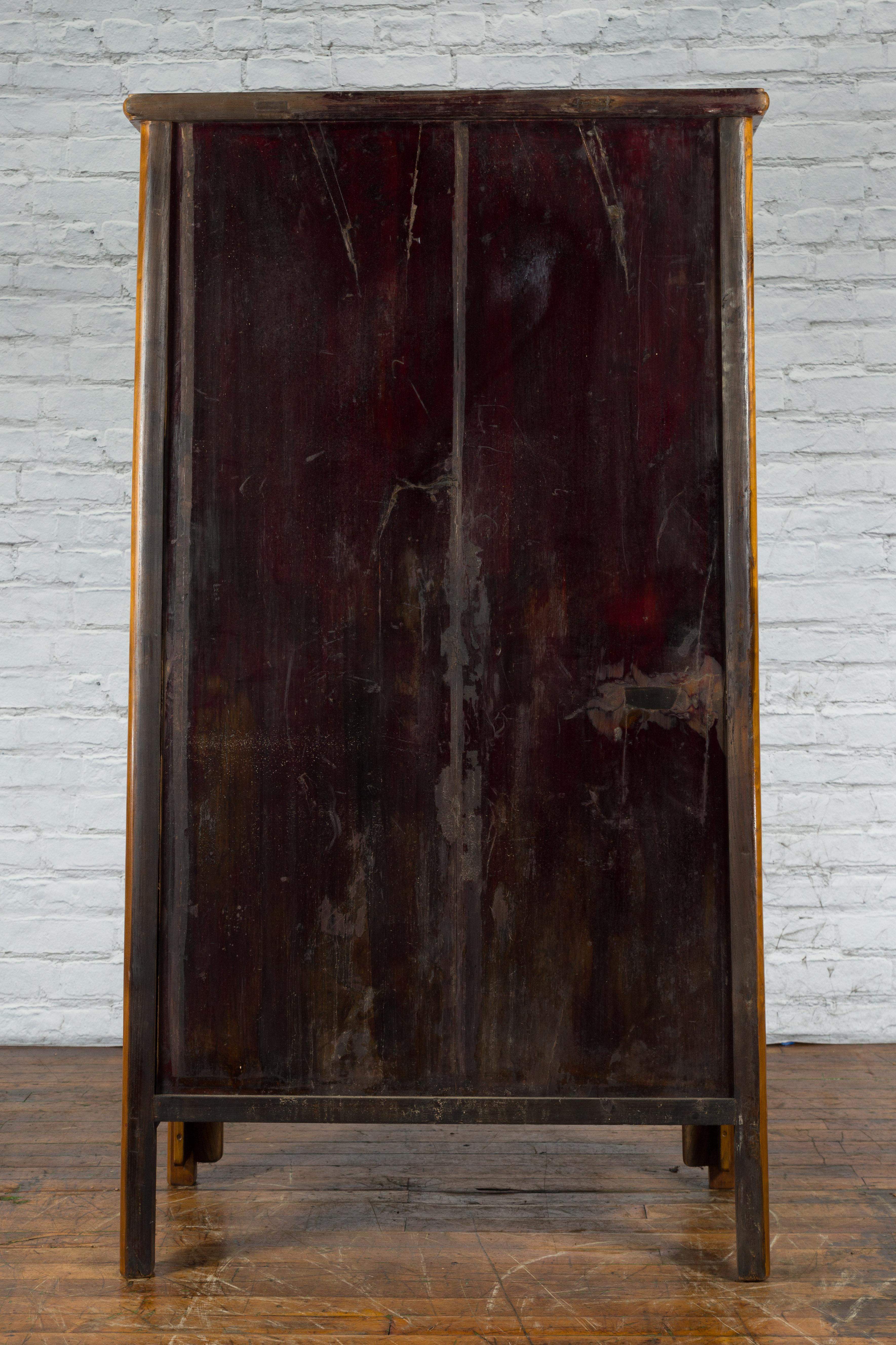 Chinese Qing Dynasty 19th Century Elmwood Noodle Cabinet with Hidden Drawers For Sale 8