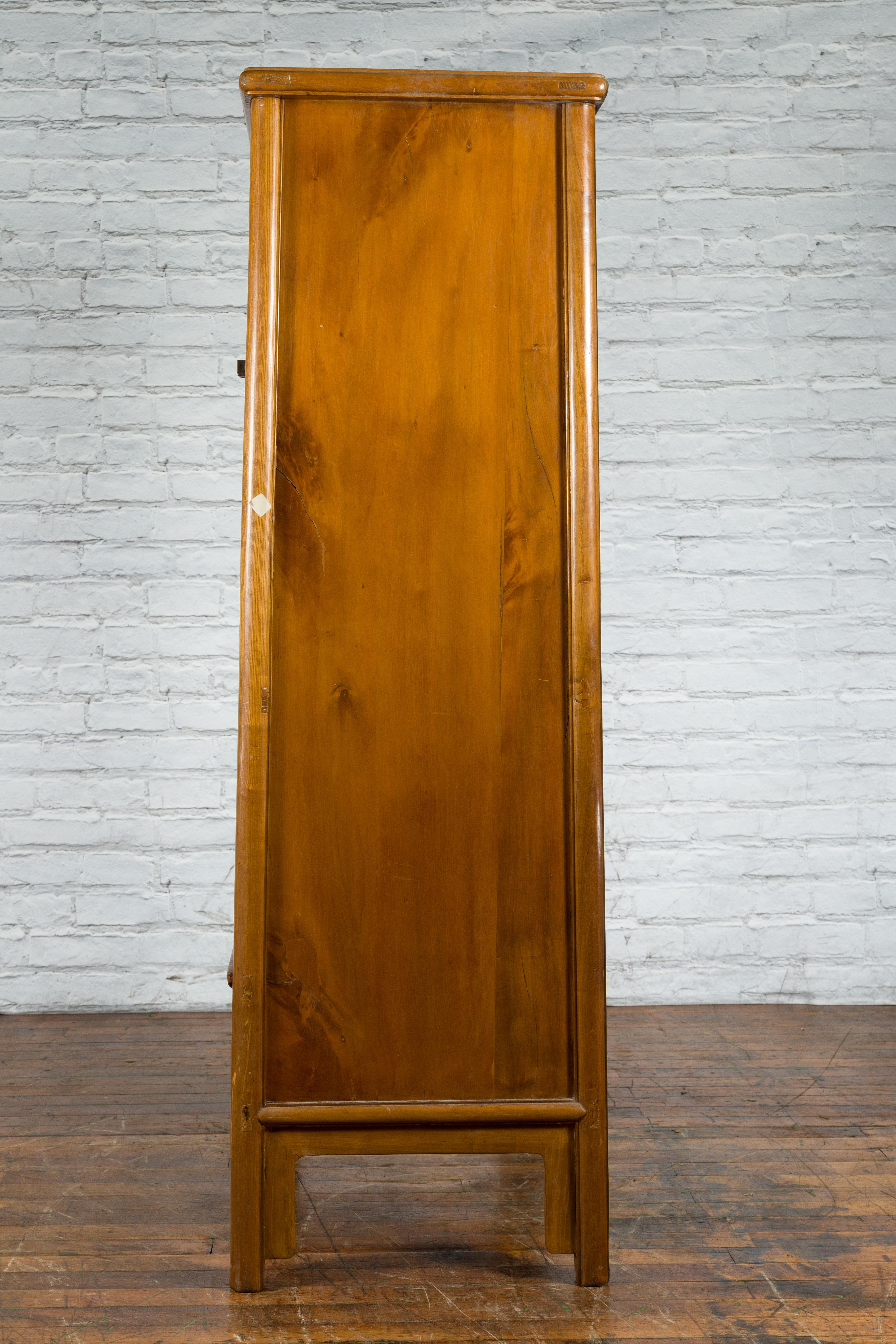 Chinese Qing Dynasty 19th Century Elmwood Noodle Cabinet with Hidden Drawers For Sale 9