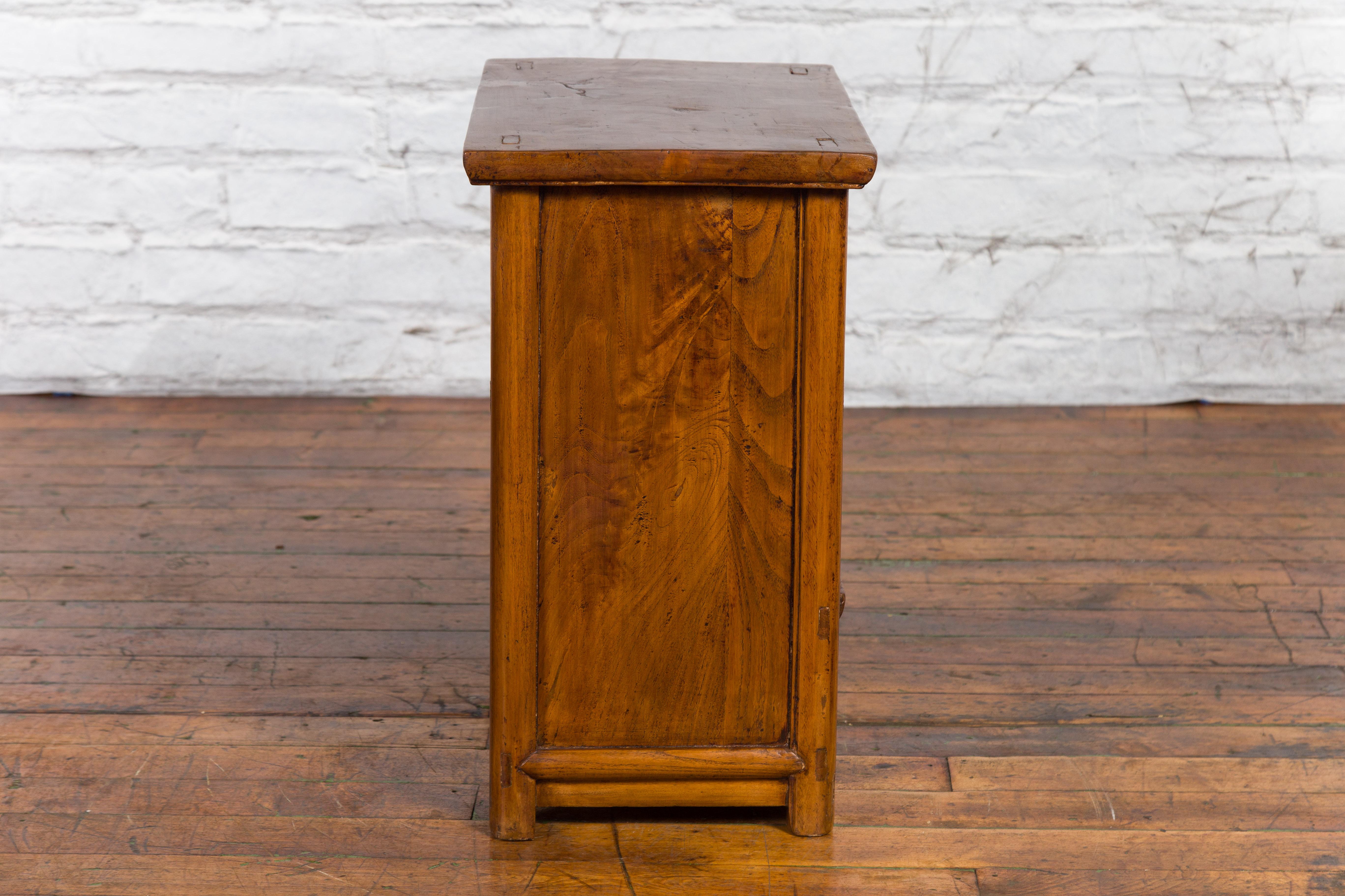 Chinese Qing Dynasty 19th Century Elmwood Side Cabinet with Doors and Drawers For Sale 11