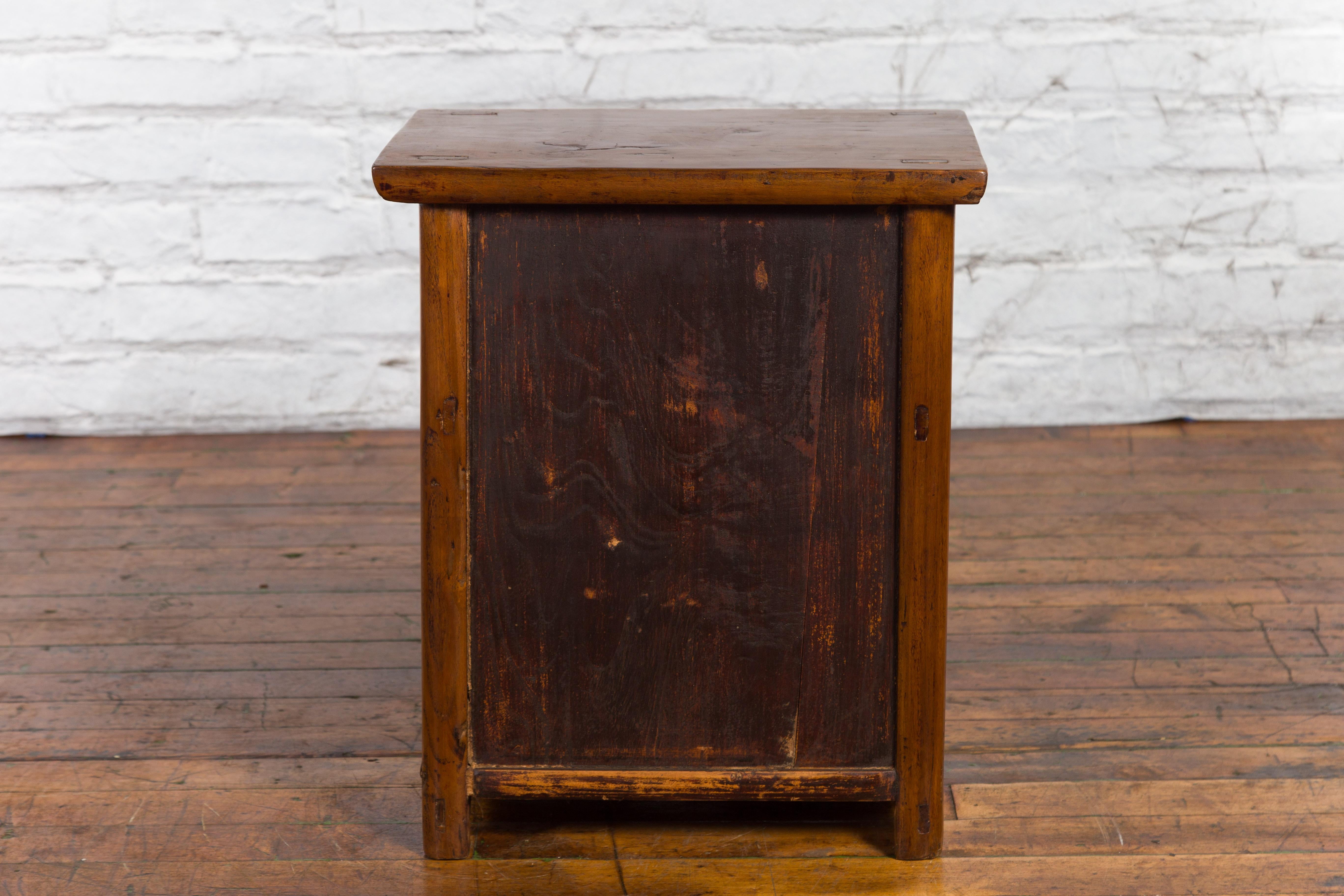 Chinese Qing Dynasty 19th Century Elmwood Side Cabinet with Doors and Drawers For Sale 12
