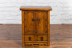 Chinese Qing Dynasty 19th Century Elmwood Side Cabinet with Doors and Drawers