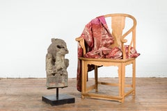 Chinese Qing Dynasty 19th Century Hand-Carved Foo Dog Sculpture Mounted on Base