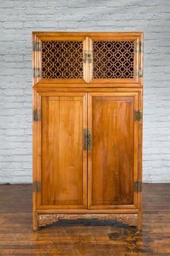 Qing Dynasty 19th Century Kitchen Cabinet with Quatrefoil Style Fretwork