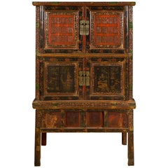 Chinese Qing Dynasty 19th Century Lacquered Cabinet with Calligraphy Motifs