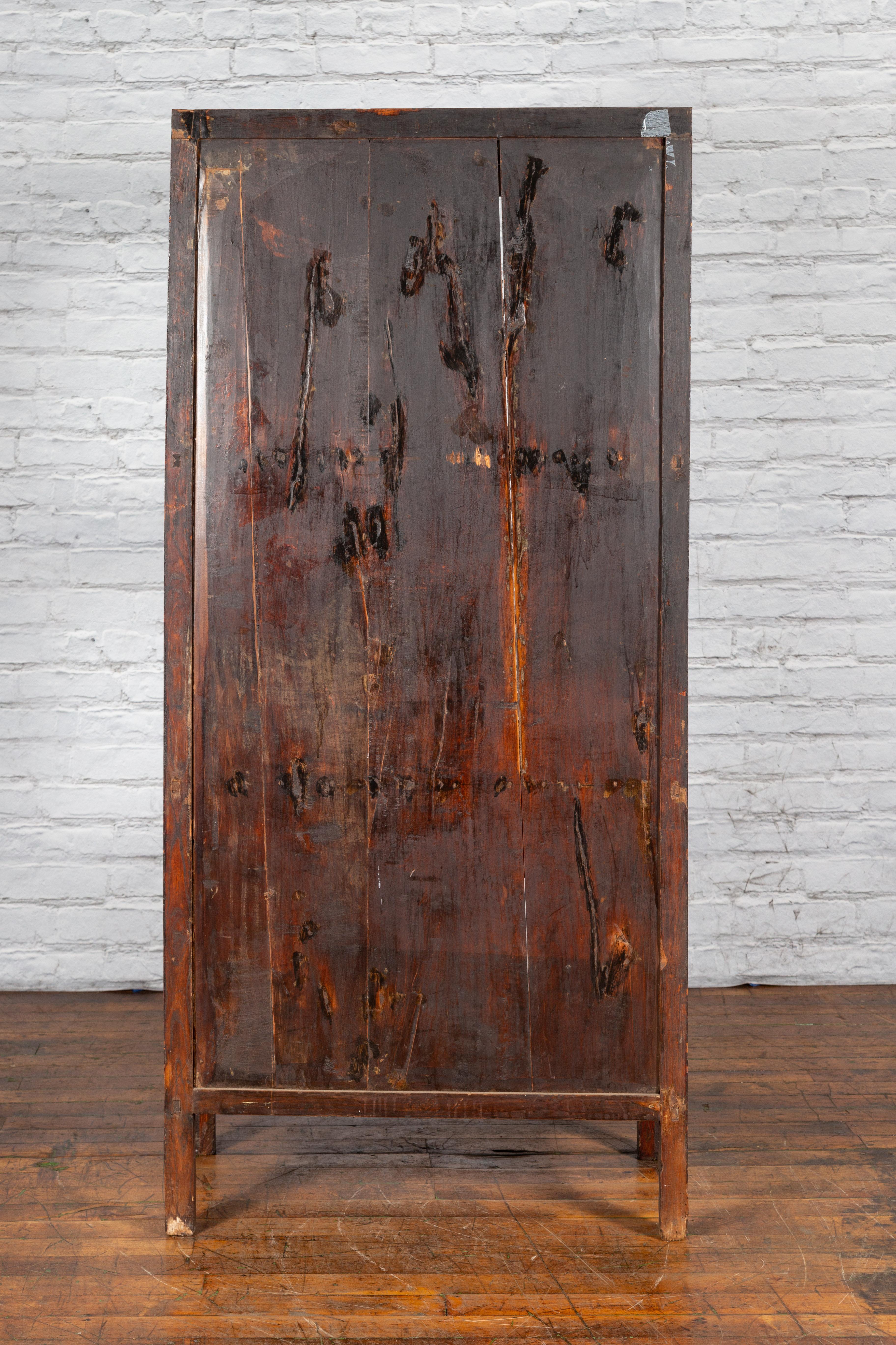 Chinese Qing Dynasty 19th Century Lacquered Cabinet with Carved Dragon Motifs For Sale 9
