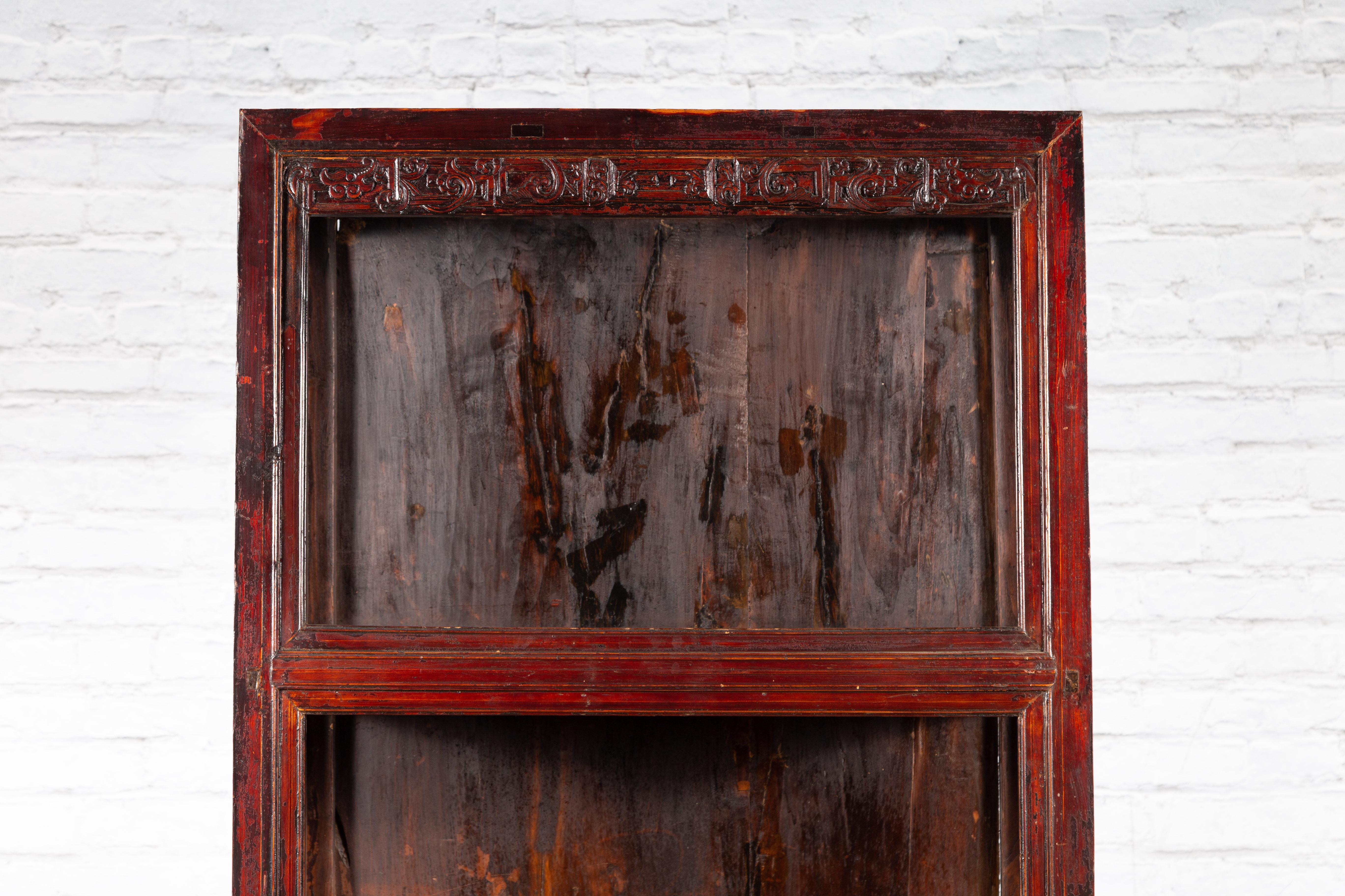 Chinese Qing Dynasty 19th Century Lacquered Cabinet with Carved Dragon Motifs For Sale 1
