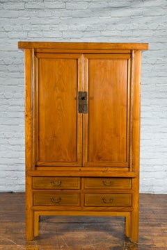 Qing Dynasty 19th Century Light Lacquer Cabinet with Doors and Drawers