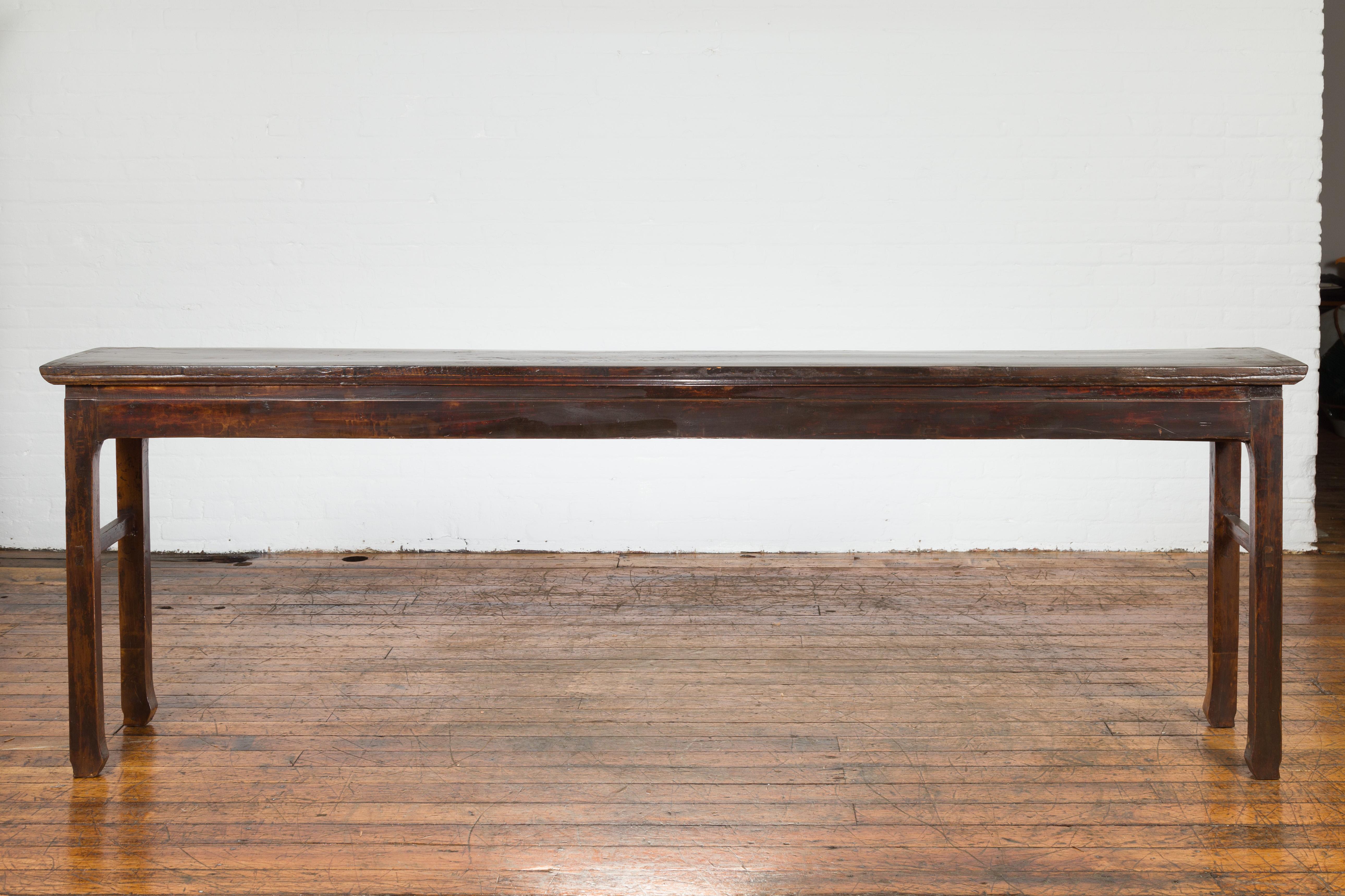 Chinese Qing Dynasty 19th Century Long Altar Console Table with Original Patina In Good Condition In Yonkers, NY
