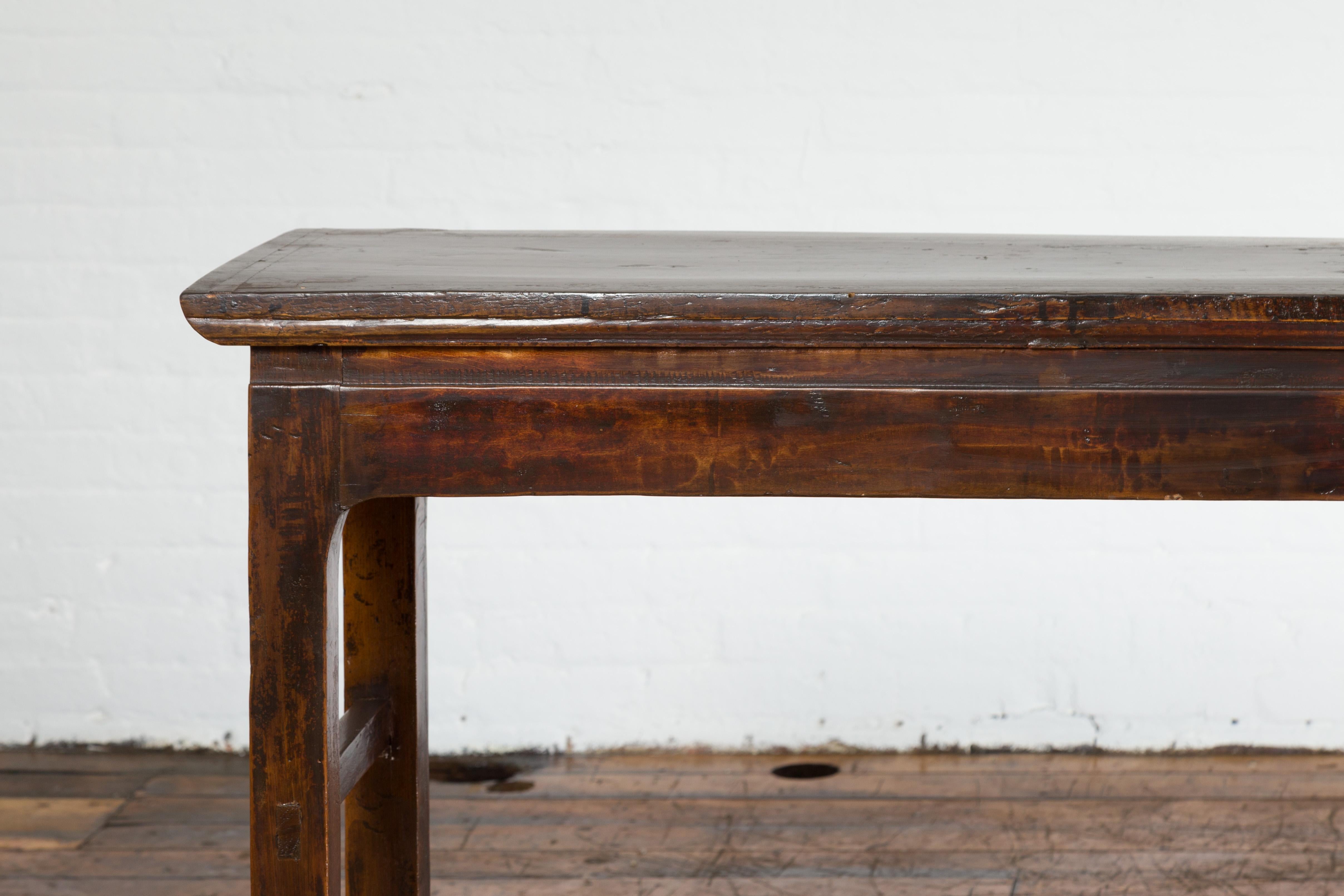 Wood Chinese Qing Dynasty 19th Century Long Altar Console Table with Original Patina