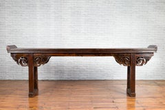 Chinese Qing Dynasty 19th Century Long Altar Console Table with Scrolling Motifs