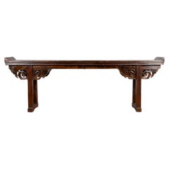 Chinese Qing Dynasty 19th Century Long Altar Console Table with Scrolling Motifs