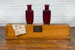 Chinese Qing Dynasty 19th Century Long Wooden Scroll Box with Brass Hardware