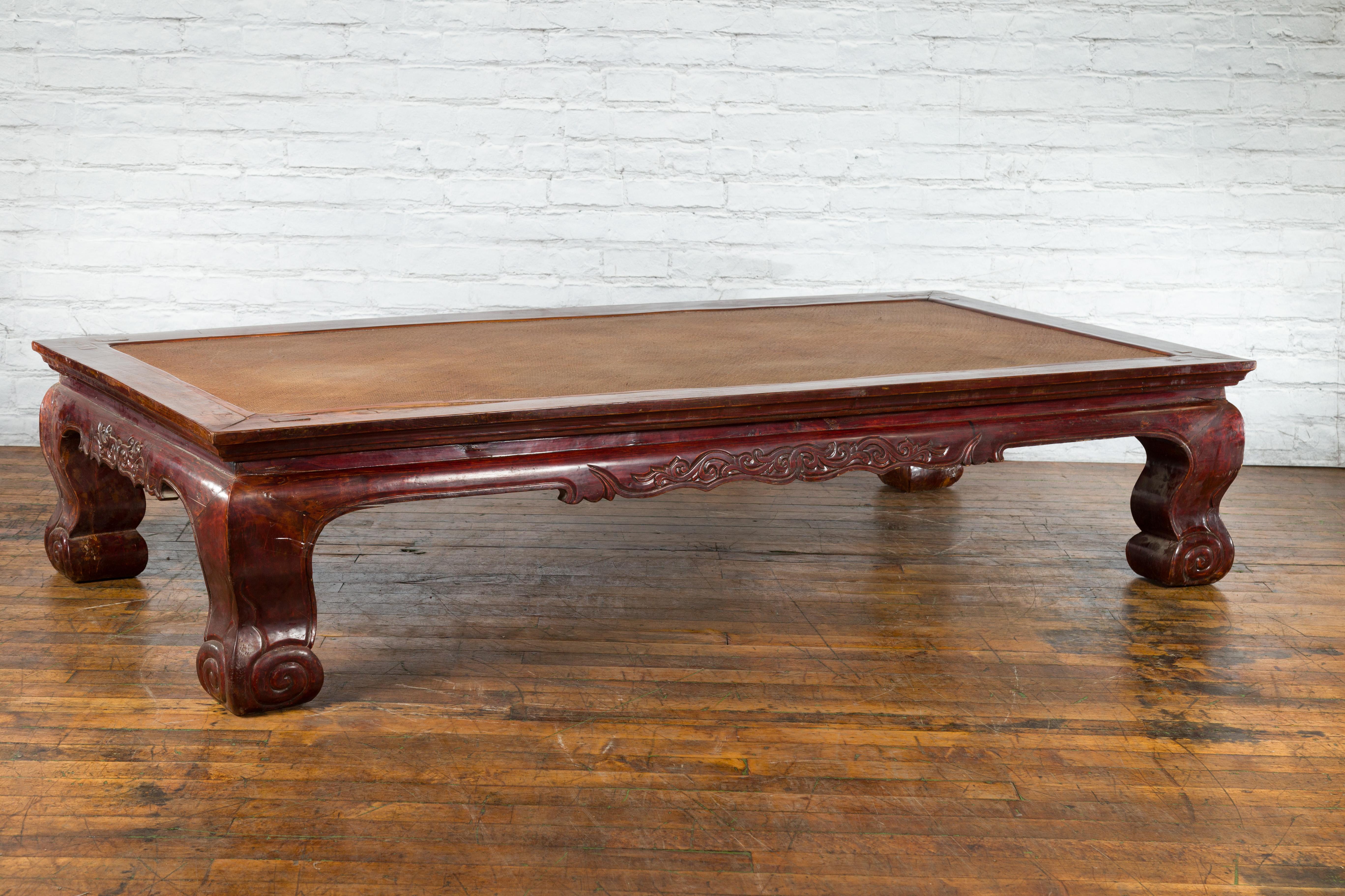Chinese Qing Dynasty 19th Century Mahogany Stained Coffee Table with Rattan Top For Sale 8