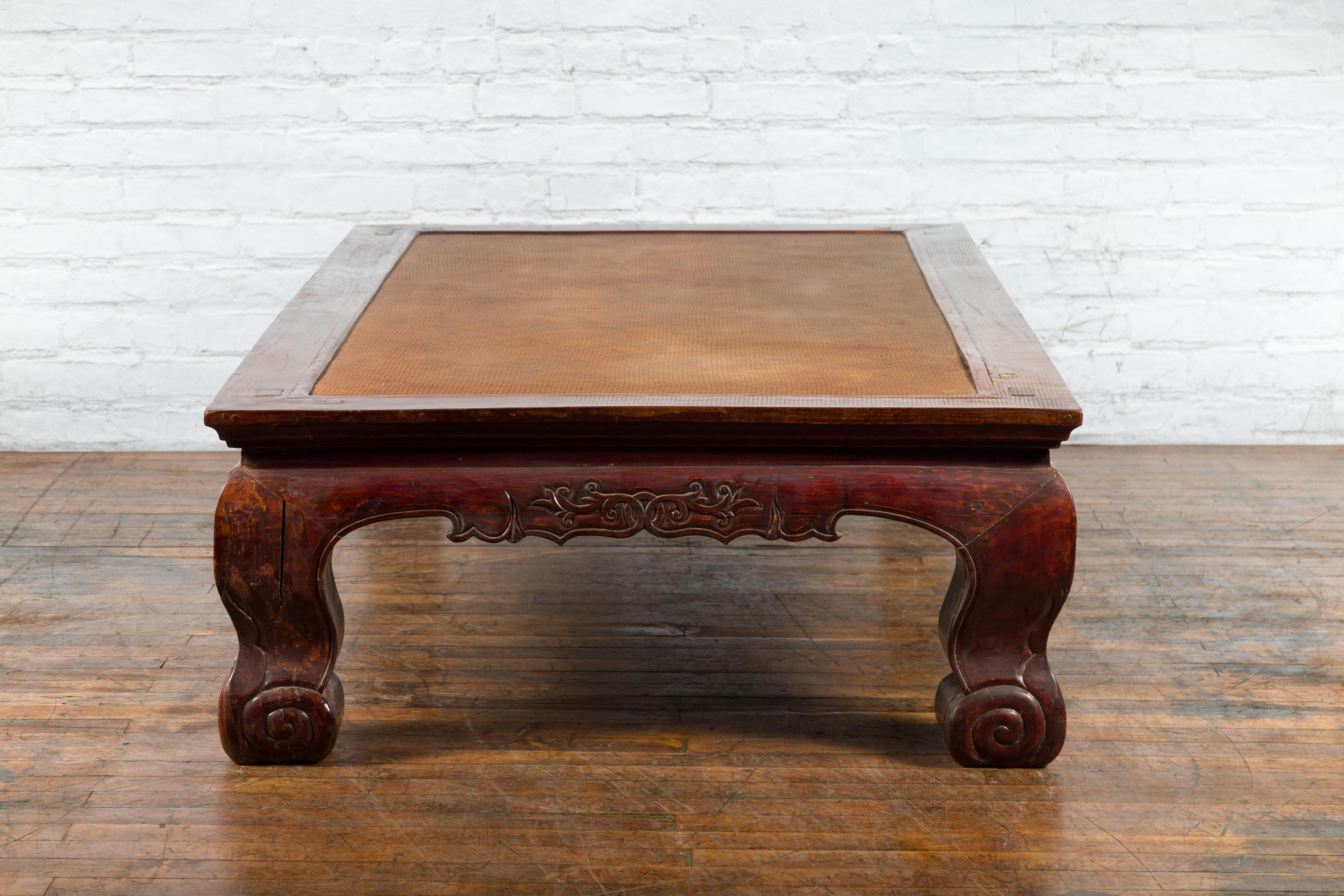 Chinese Qing Dynasty 19th Century Mahogany Stained Coffee Table with Rattan Top For Sale 9
