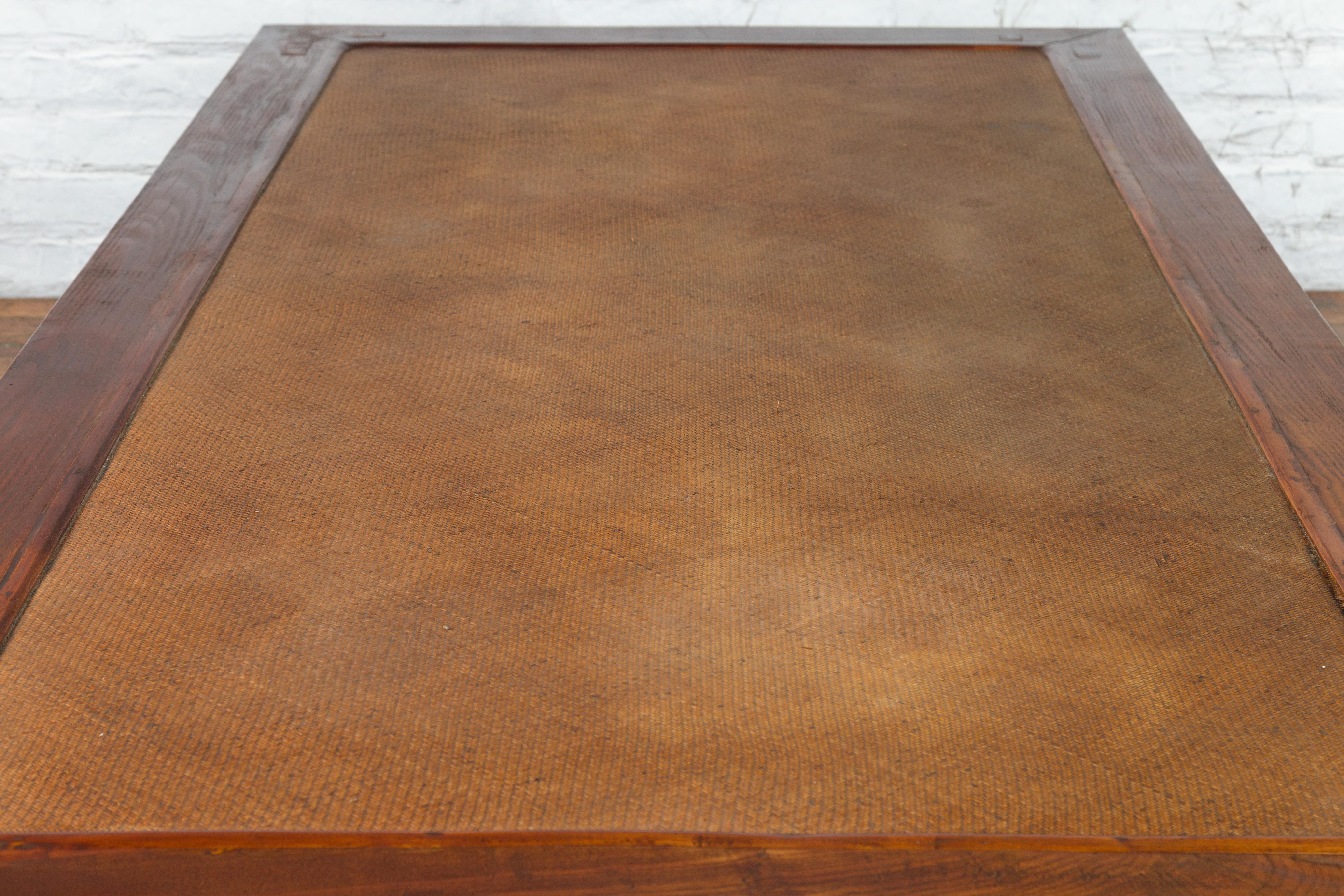 Chinese Qing Dynasty 19th Century Mahogany Stained Coffee Table with Rattan Top For Sale 13