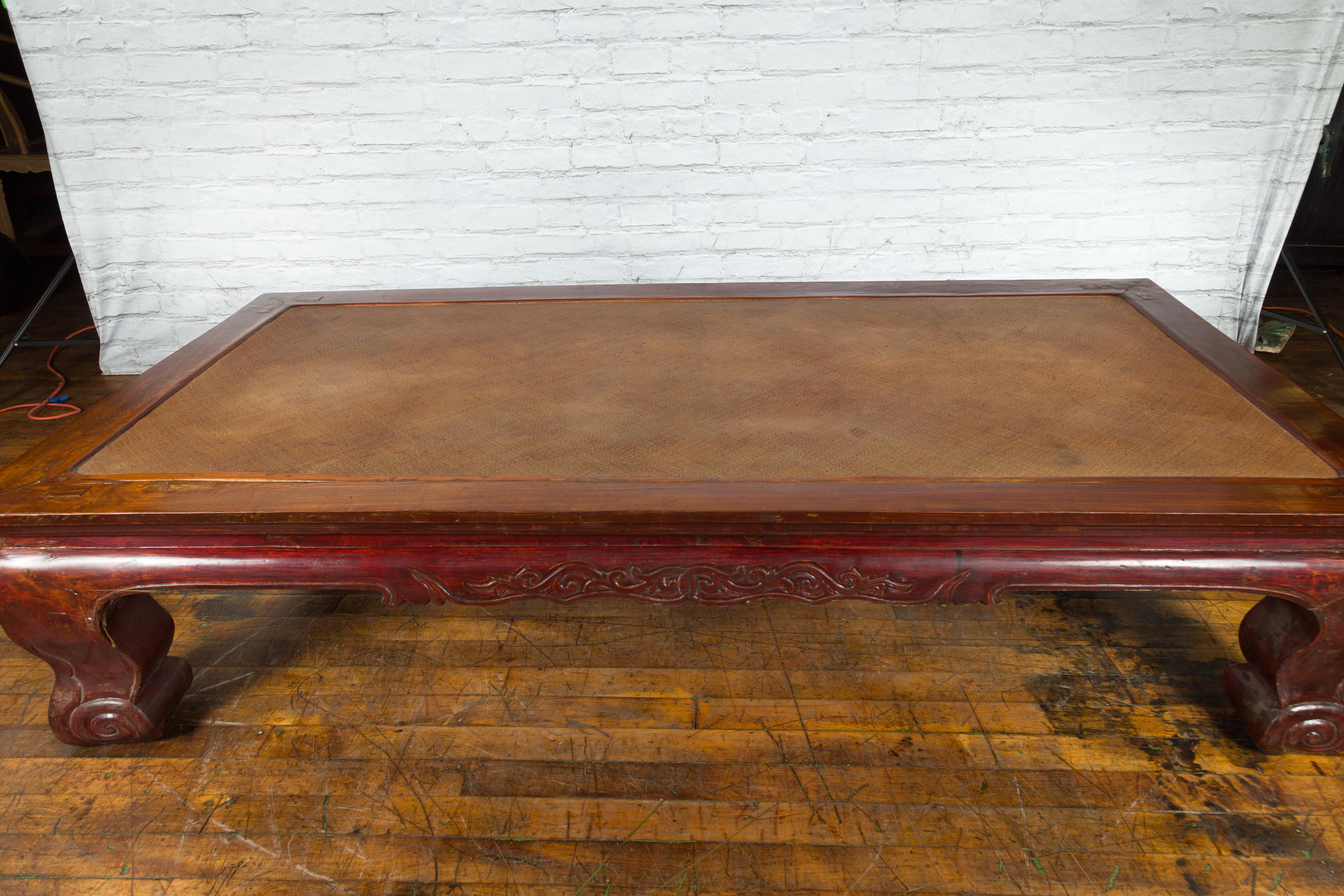 Chinese Qing Dynasty 19th Century Mahogany Stained Coffee Table with Rattan Top For Sale 4