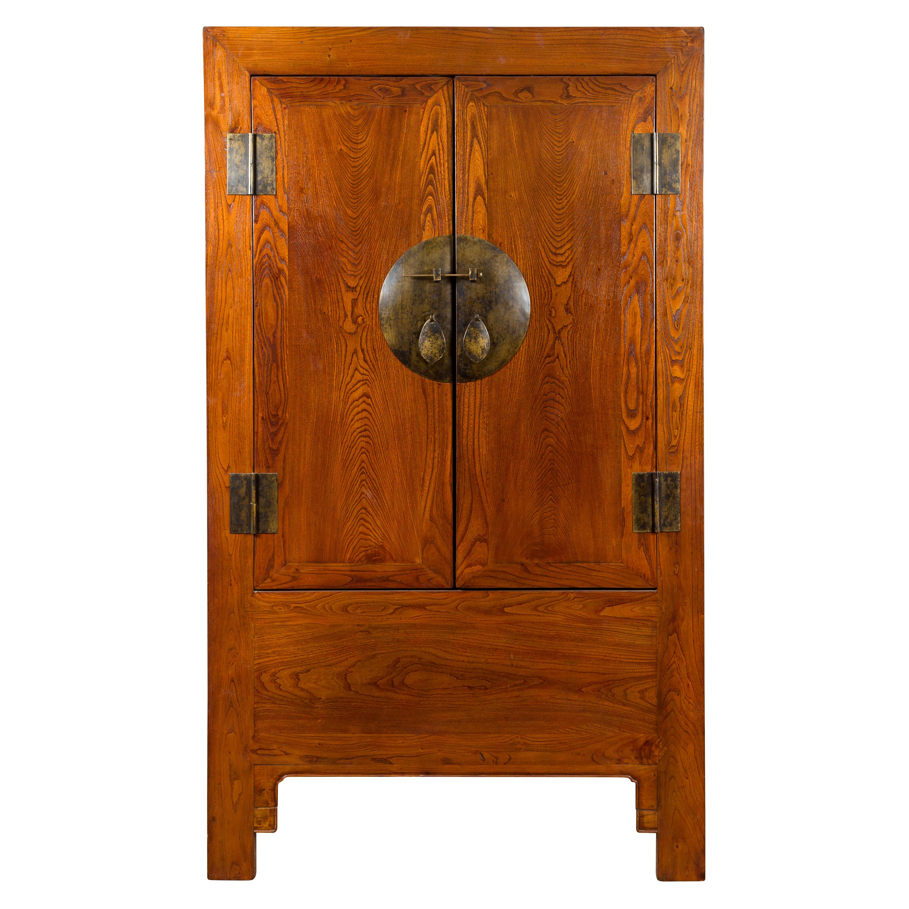 Chinese Qing Dynasty 19th Century Nicely Grained Cabinet with Medallion Lock For Sale