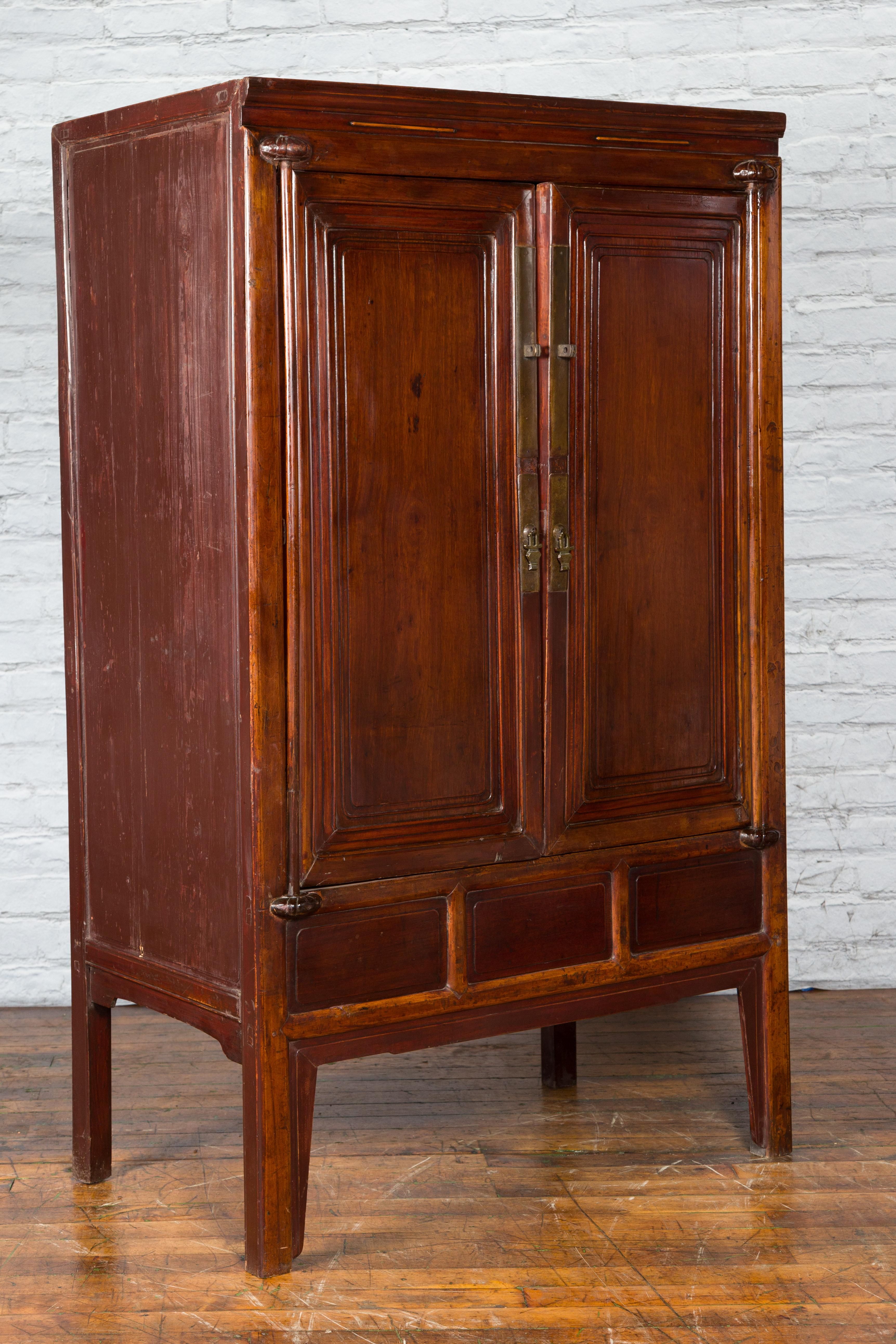 Chinese Qing Dynasty 19th Century Ningbo Cypress Cabinet with Brass Hardware In Good Condition For Sale In Yonkers, NY