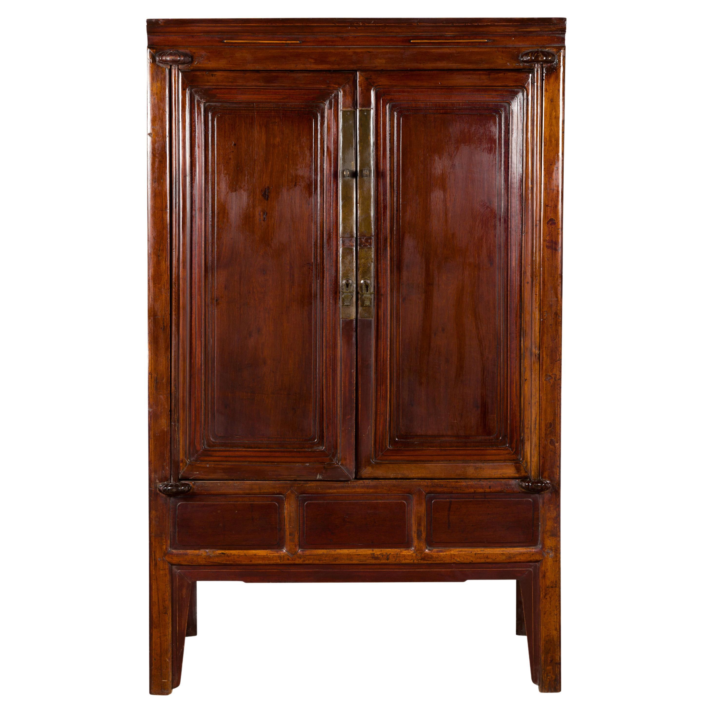 Chinese Qing Dynasty 19th Century Ningbo Cypress Cabinet with Brass Hardware